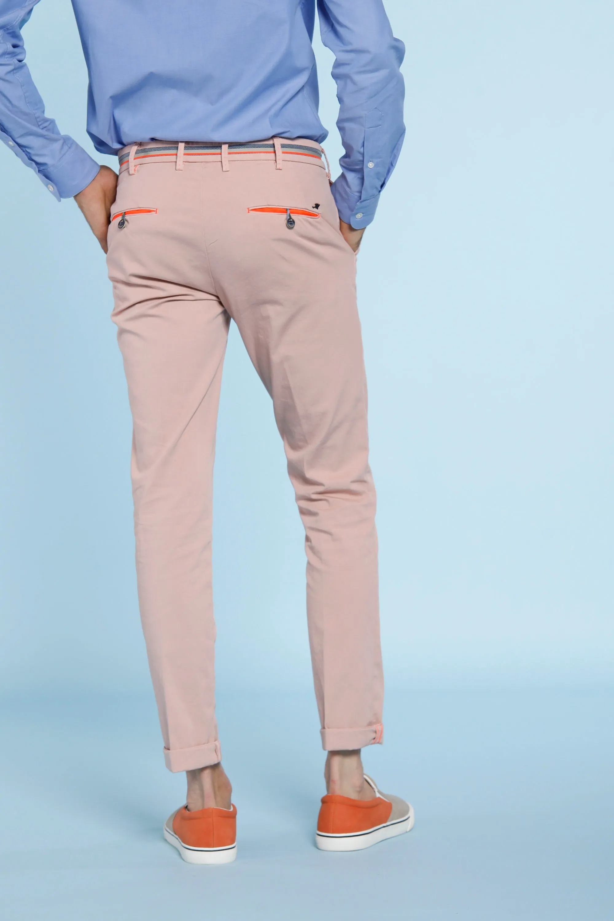 Milano Start man chino pants in stretch satin with fluo ribbons extra slim sold by Mason's product image thumbnail 4