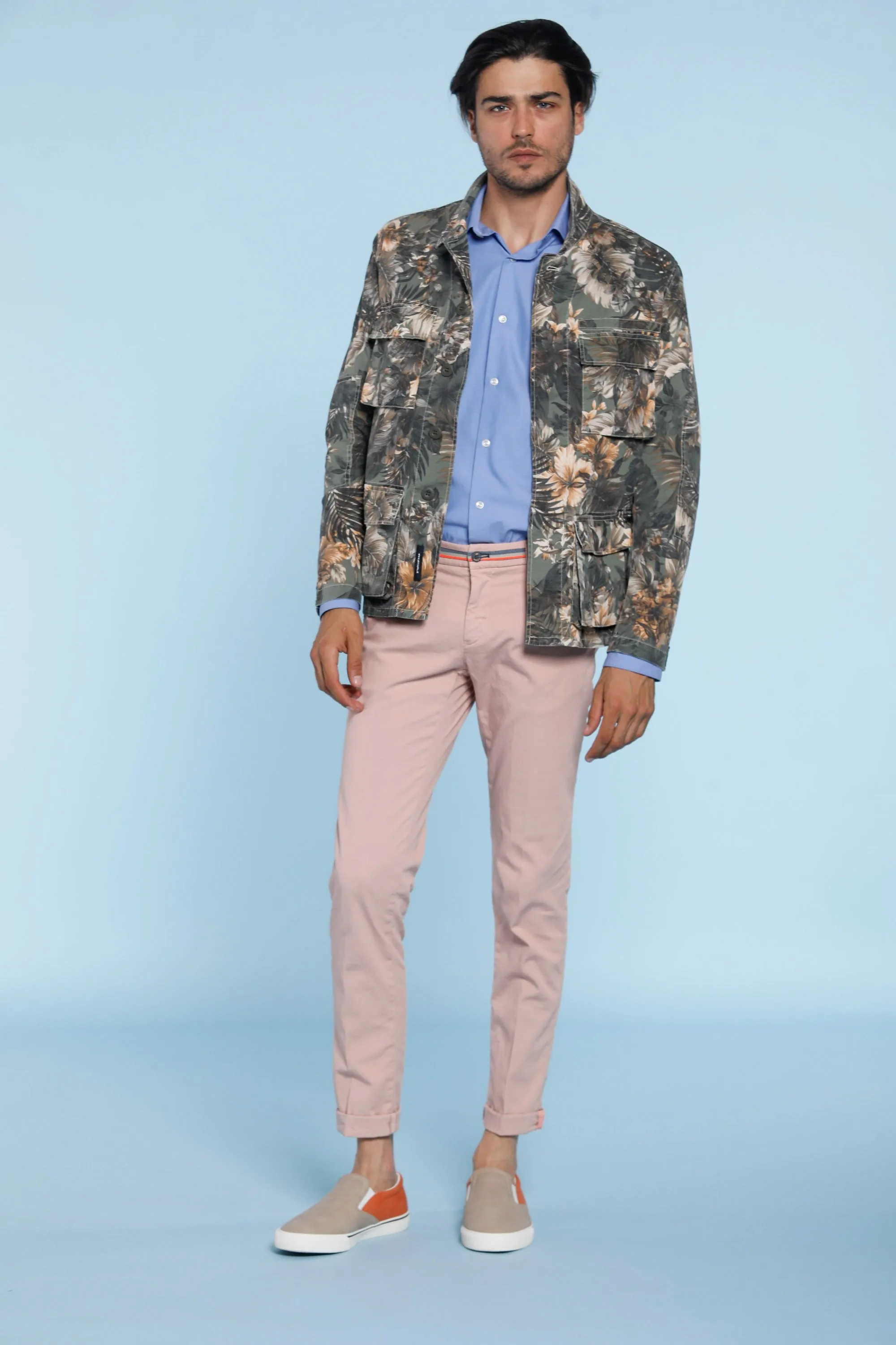 Milano Start man chino pants in stretch satin with fluo ribbons extra slim sold by Mason's product image thumbnail 2