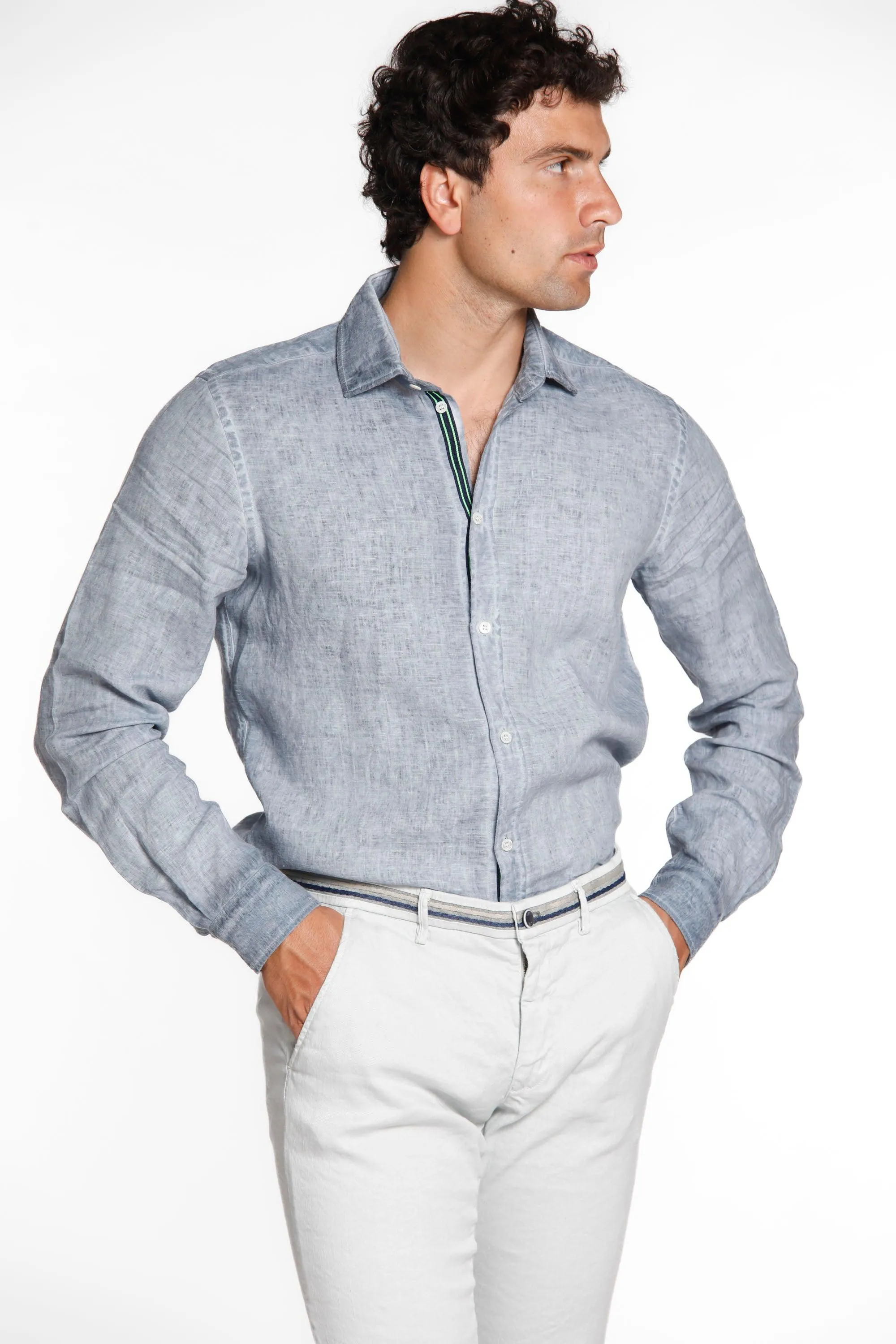 Torino man shirt in linen with ribbons regular sold by Mason's