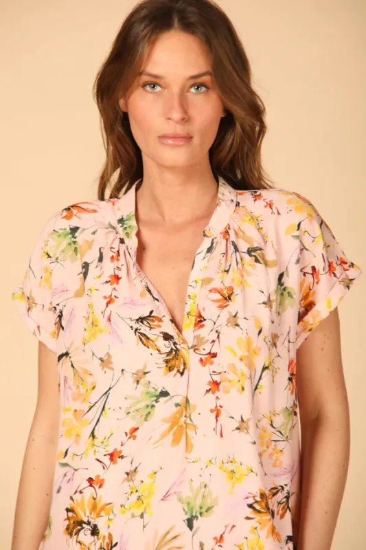 Adele MM woman's short sleeve shirt in viscose with wildflower pattern sold by Mason's