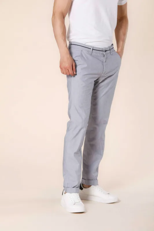 Torino Tapes men's chino pants in cotton and tencel fine stripe with ribbons slim sold by Mason's