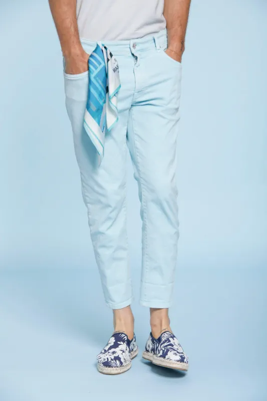 Forte Forte man 5-pockets pants in bull denim techno stretch carrot fit sold by Mason's