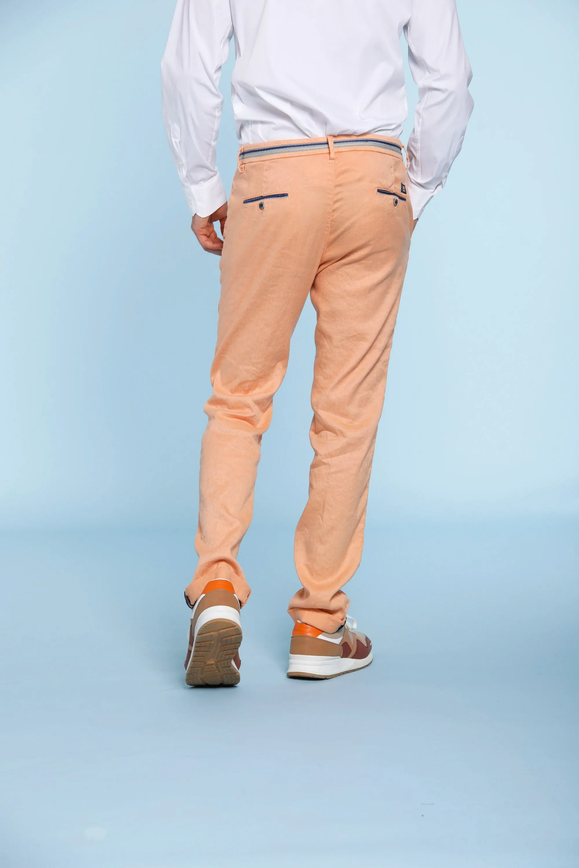 Torino Oxford man chino pants in linen and cotton with ribbon slim sold by Mason's product image thumbnail 5