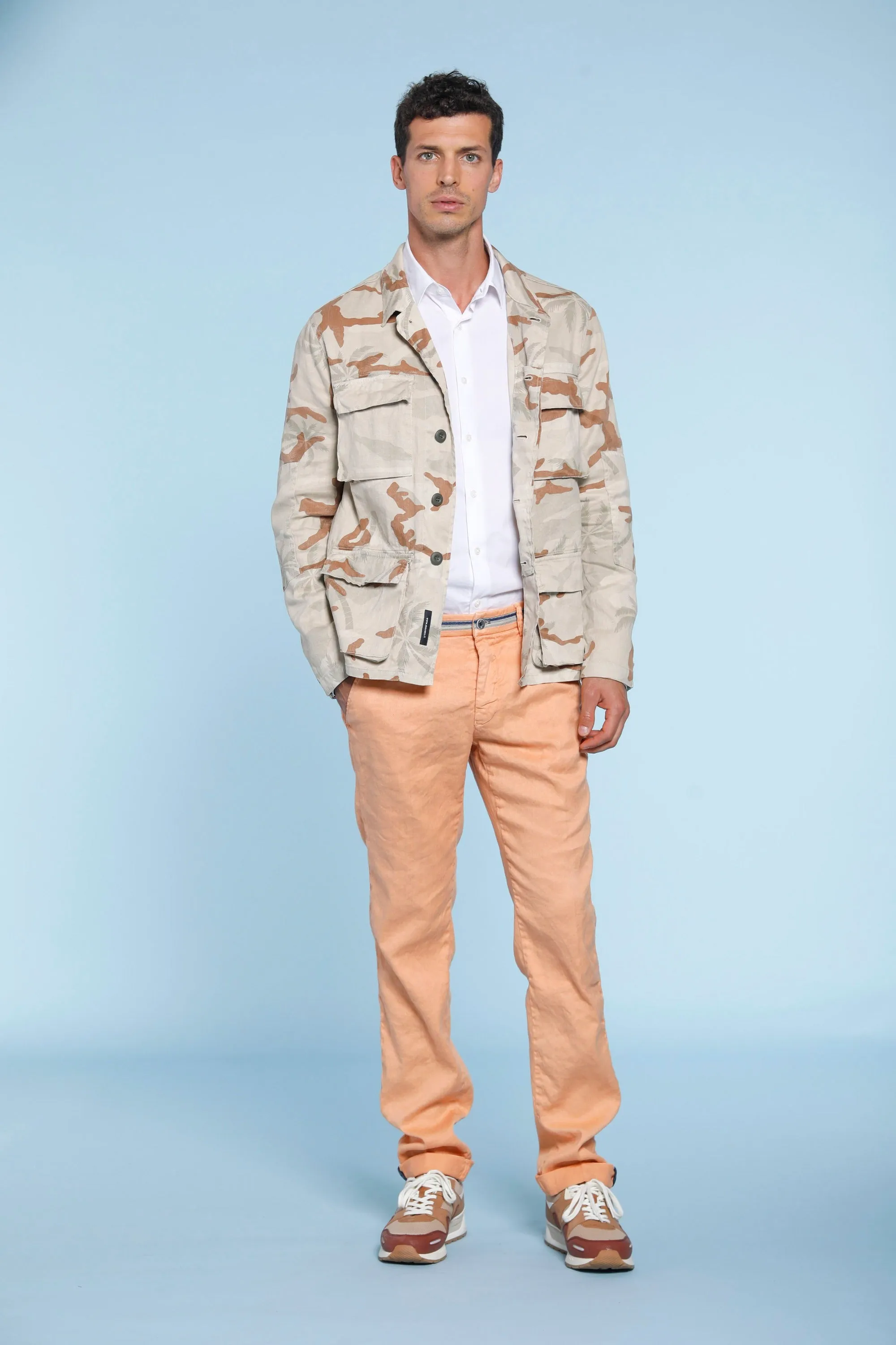 Torino Oxford man chino pants in linen and cotton with ribbon slim sold by Mason's product image thumbnail 3