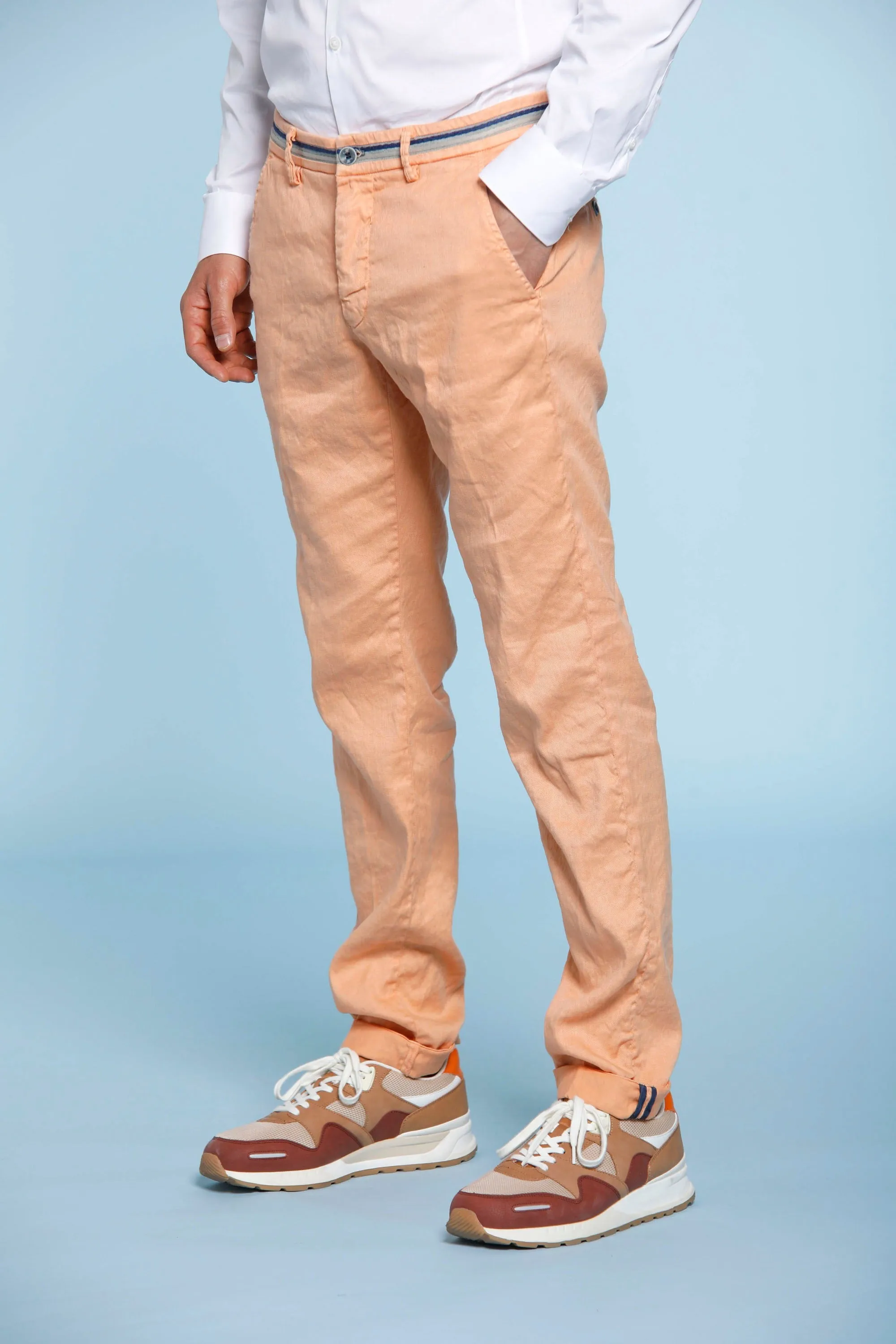 Torino Oxford man chino pants in linen and cotton with ribbon slim sold by Mason's product image thumbnail 2