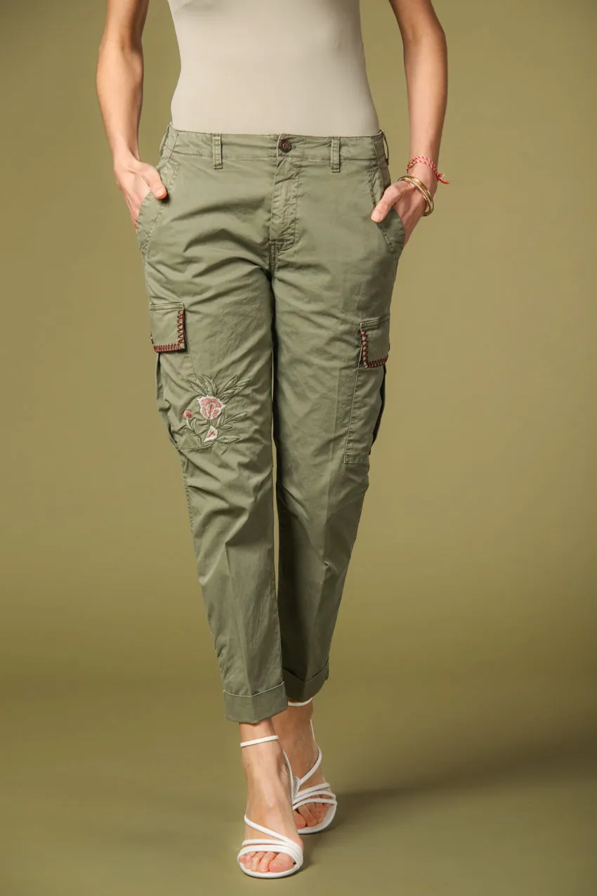 Judy Archivio women's cargo pants in cotton twill with embroidery relaxed sold by Mason's