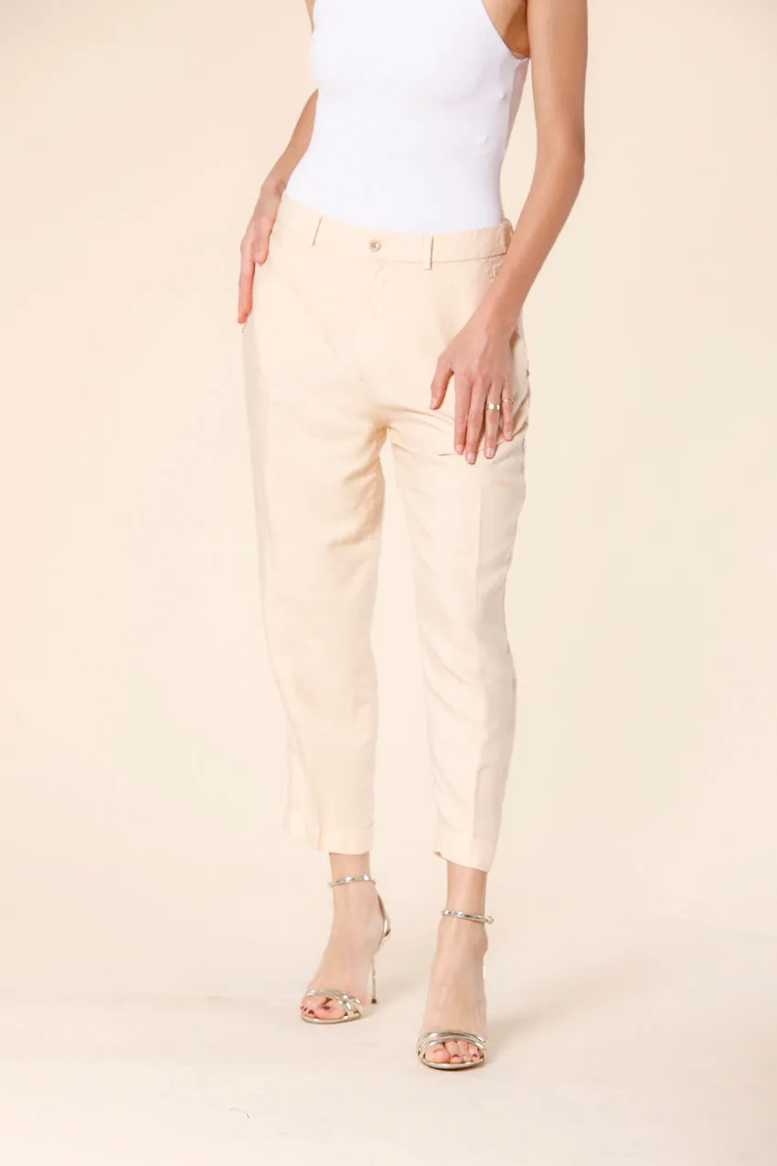 Linda Summer women's chino jogger pants in tencel and linen mat fabric relaxed sold by Mason's