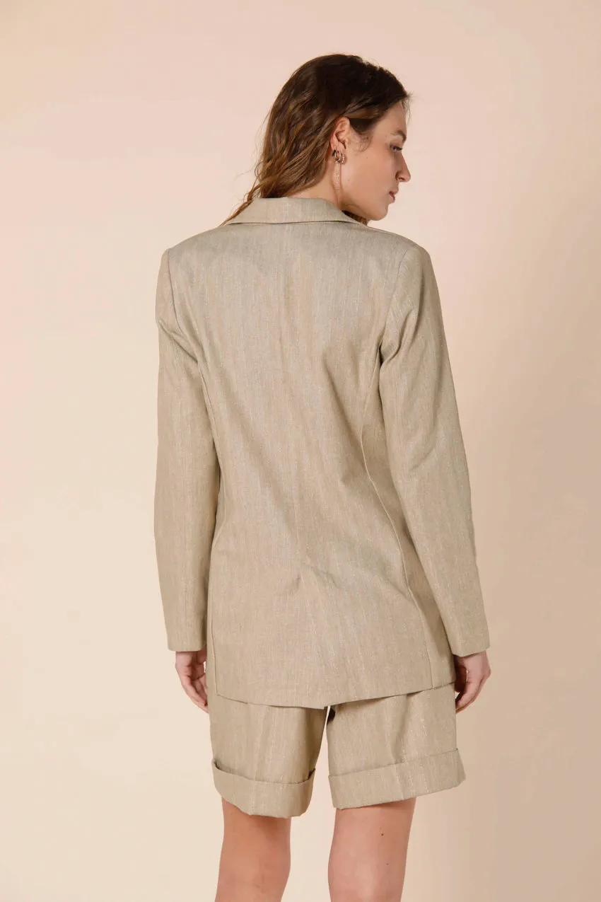Irene women's long blazer with one button in mat fabric with lurex stripe sold by Mason's product image thumbnail 4