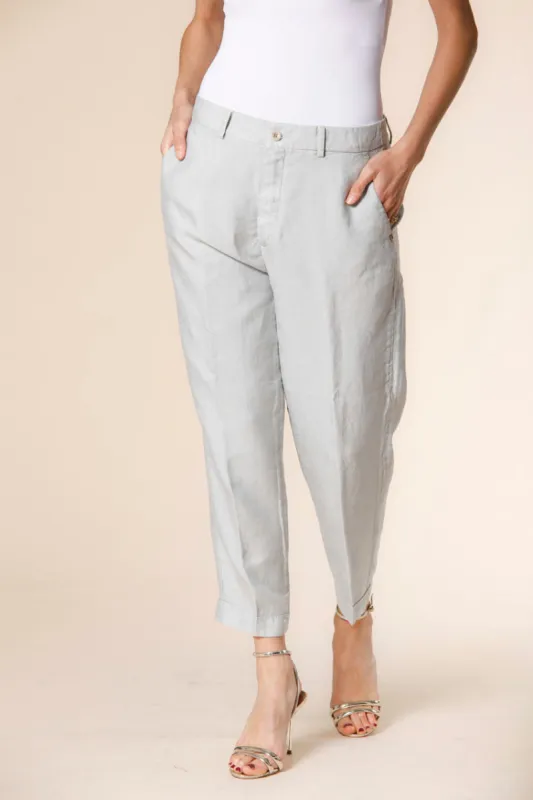 Linda Summer women's chino jogger pants in tencel and linen mat fabric relaxed sold by Mason's