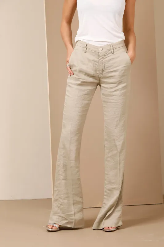 New York Flare woman chino pants in linen blend with wide bottom slim sold by Mason's