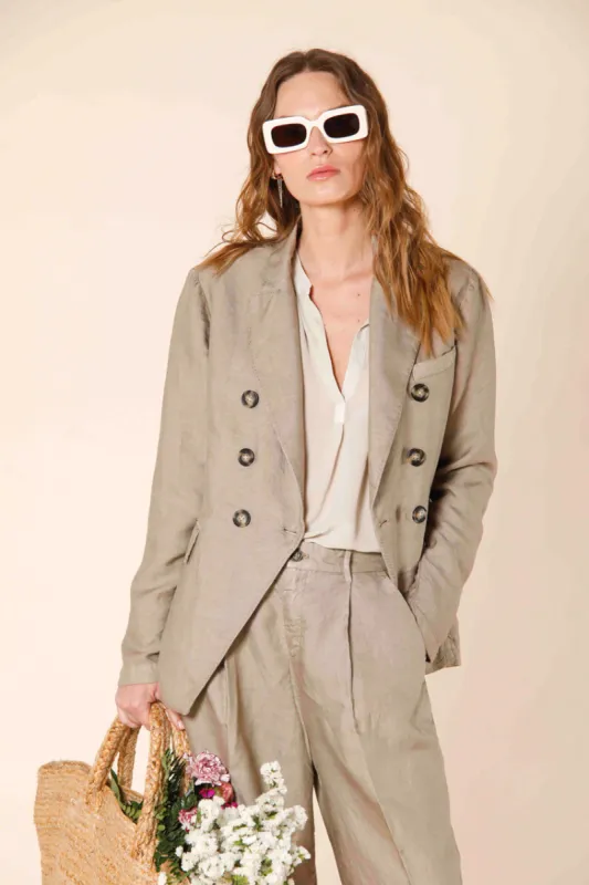 Caroline woman's double-breasted blazer in tencel and linen sold by Mason's