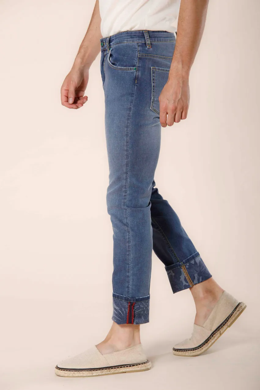 Harris 5 pockets men's pants in stretch denim with hawaii flower pattern slim sold by Mason's product image thumbnail 4