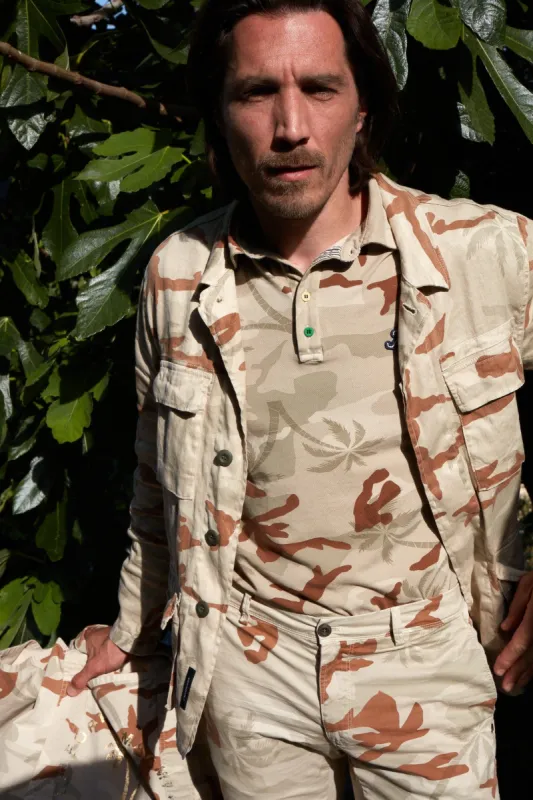 Print man polo shirt in cotton with camouflage and palm trees pattern sold by Mason's