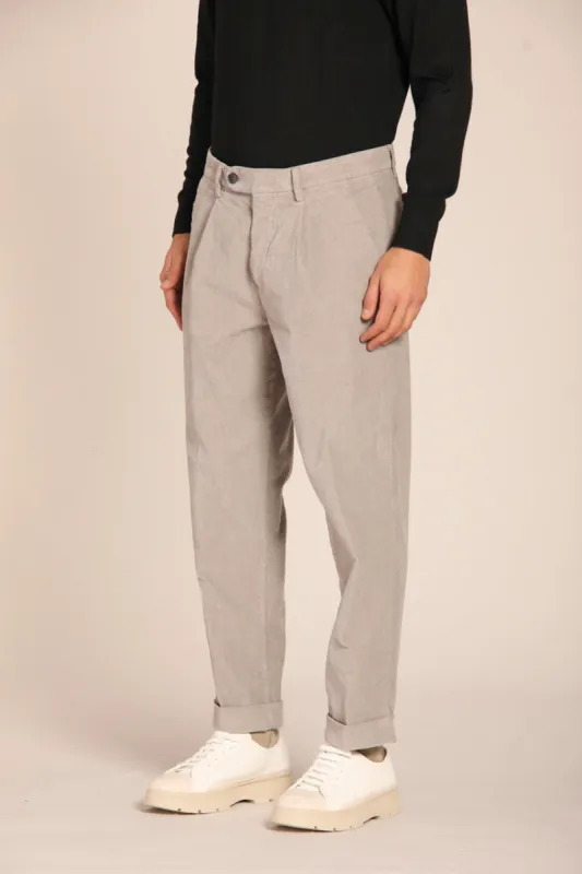 Boston 1 Pinces men's chino pants in velvet 1000 striped relaxed fit  sold by Mason's