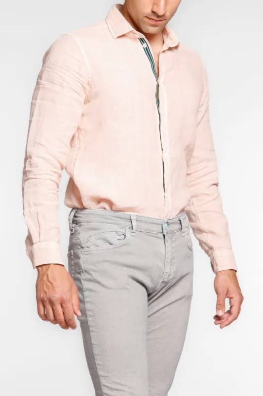 Torino man shirt in linen with long sleeves and ribbon regular sold by Mason's
