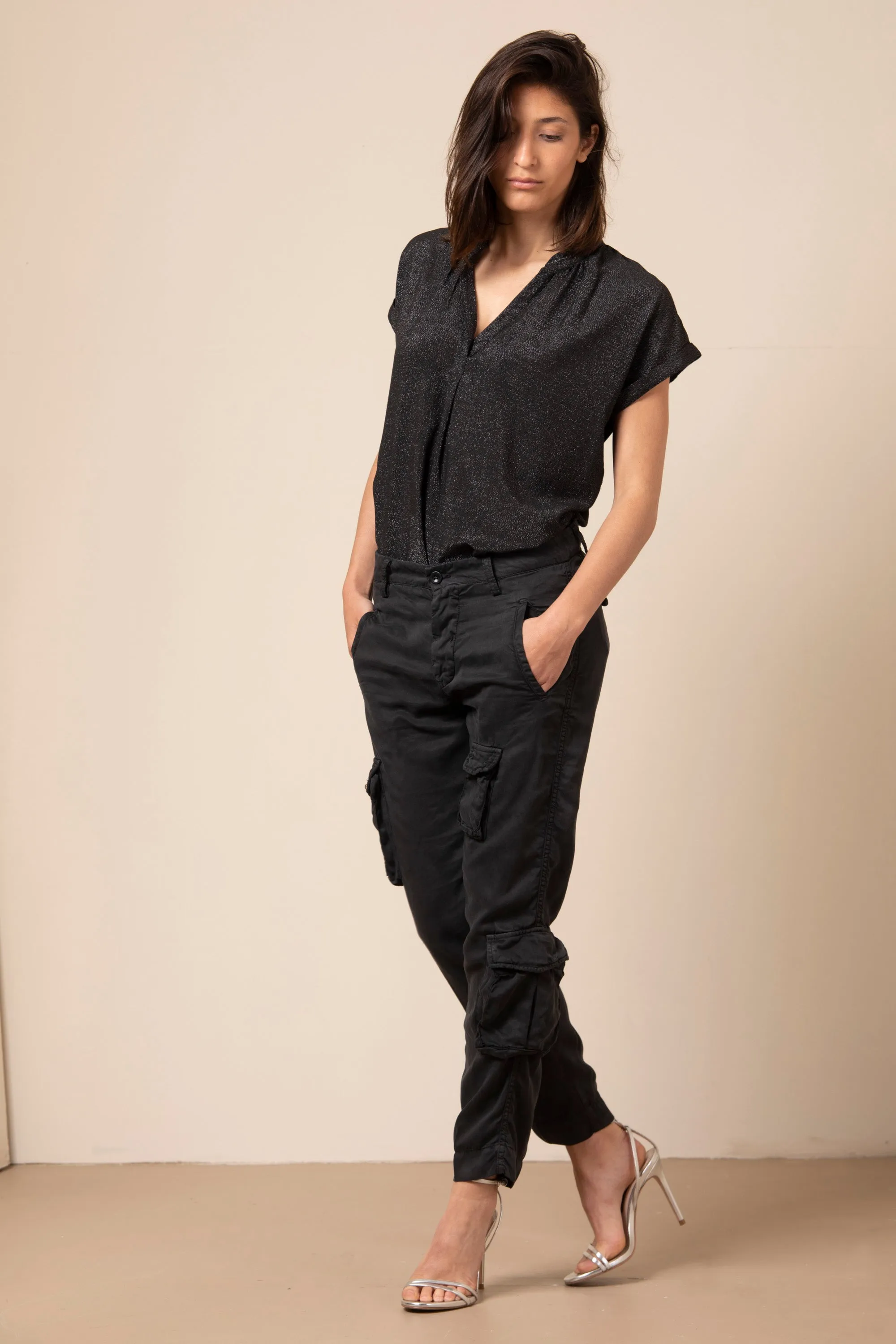 Asia Snake woman cargo pants in tencel with studs relaxed sold by Mason's product image thumbnail 2