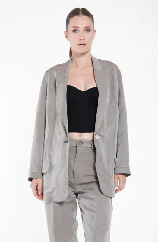 Letizia long woman blazer with one button in linen and viscose sold by Mason's
