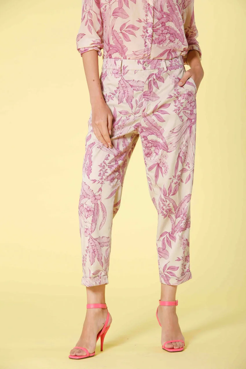 Linda Summer women's chino jogger pants in tencel twill with flower print relaxed sold by Mason's