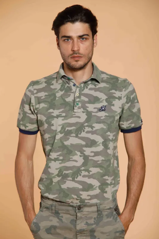 Print man polo shirt in cotton with camouflage pattern and details sold by Mason's