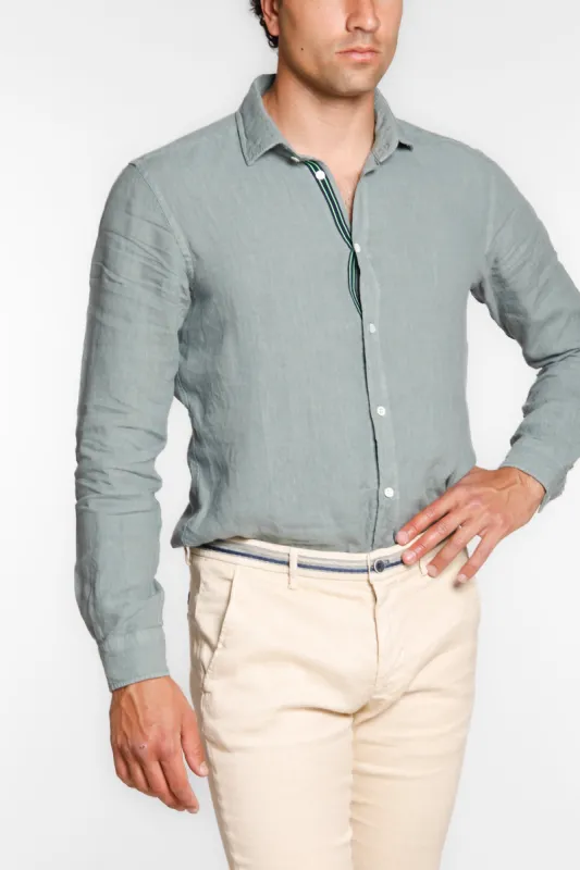 Torino man shirt in linen with long sleeves and ribbon regular sold by Mason's