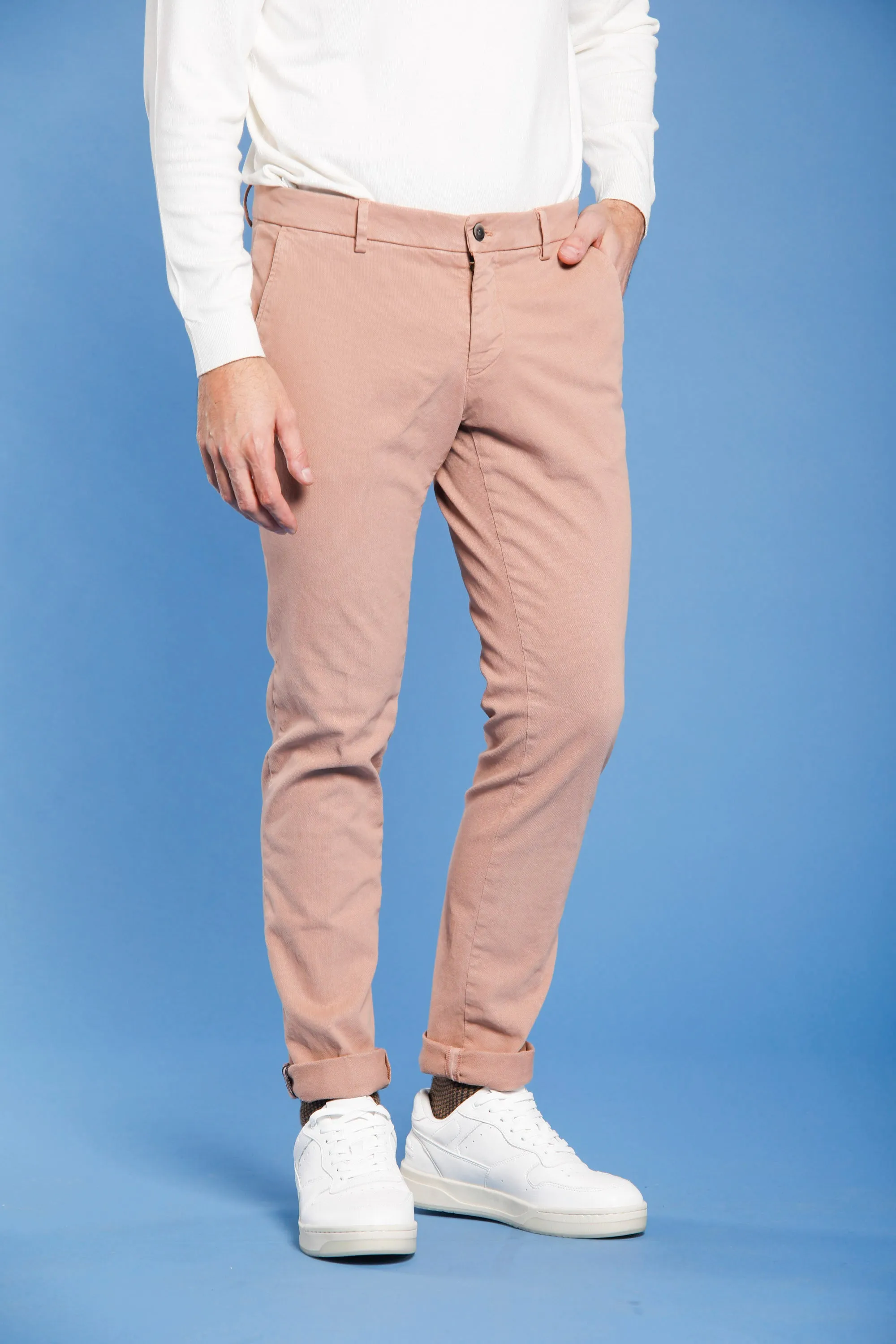 Milano Style man chino pant in gabardine and cotton modal stretch extra slim sold by Mason's