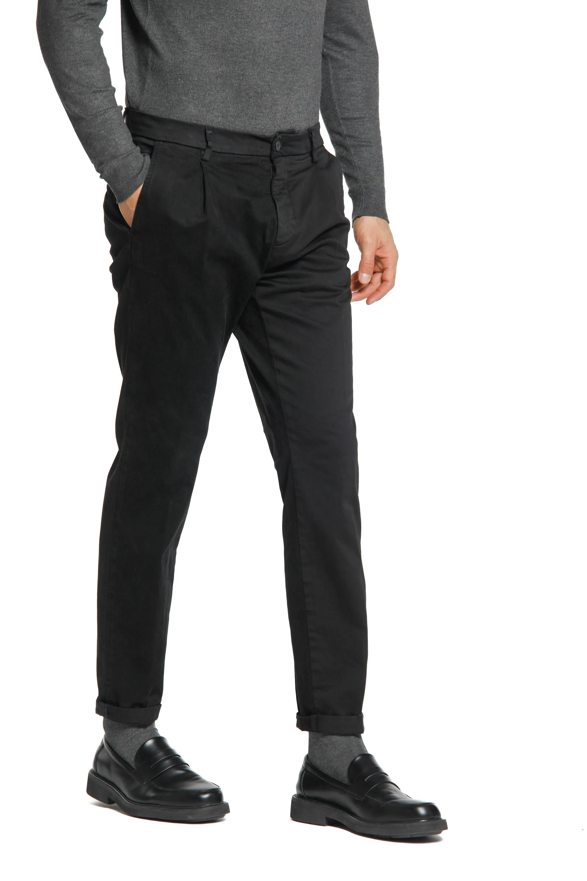 Osaka 1 Pinces man chino pant in satin carrot fit sold by Mason's