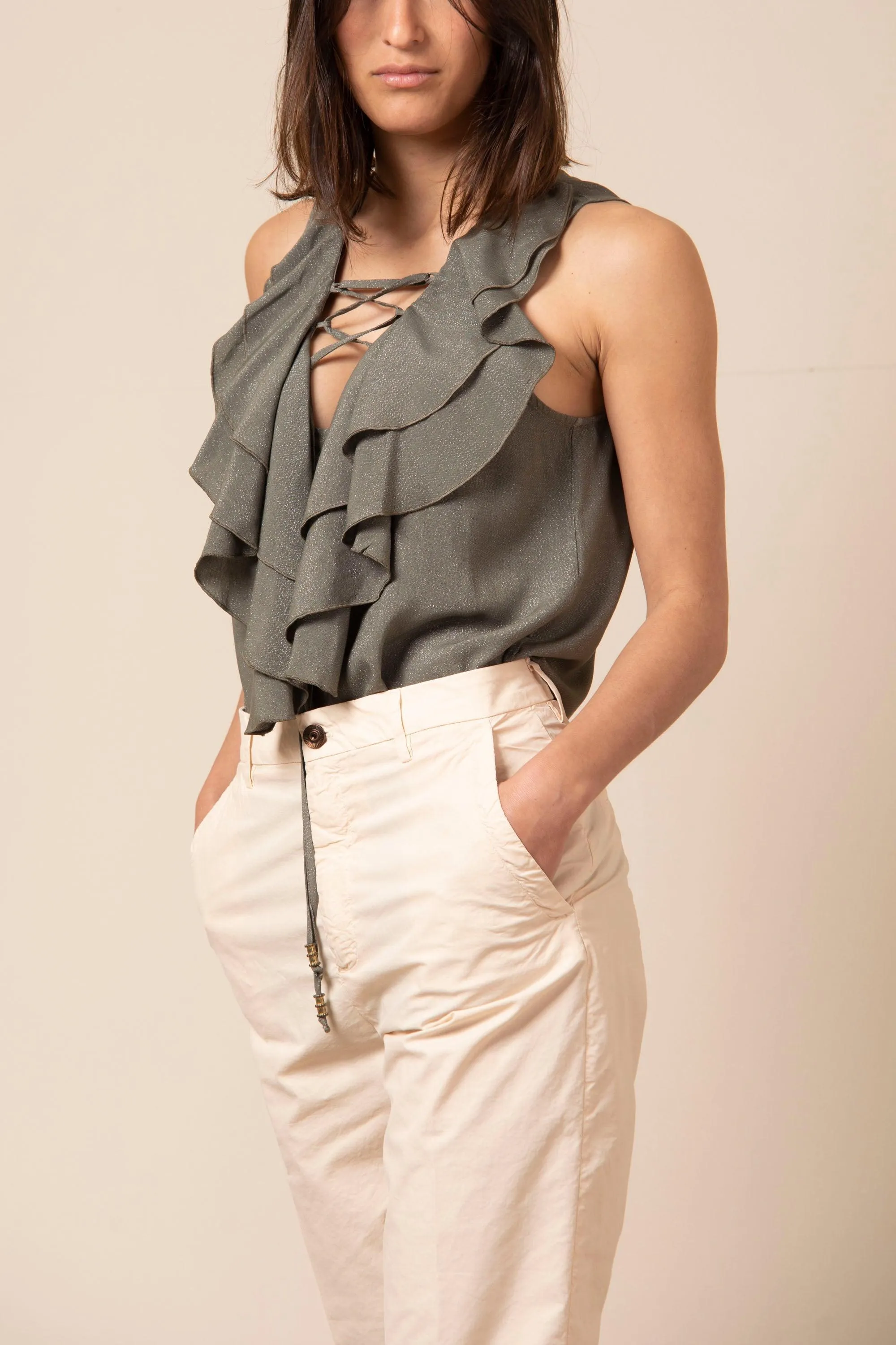 Selene woman sleeveless shirt in viscose with ruffles sold by Mason's product image thumbnail 3