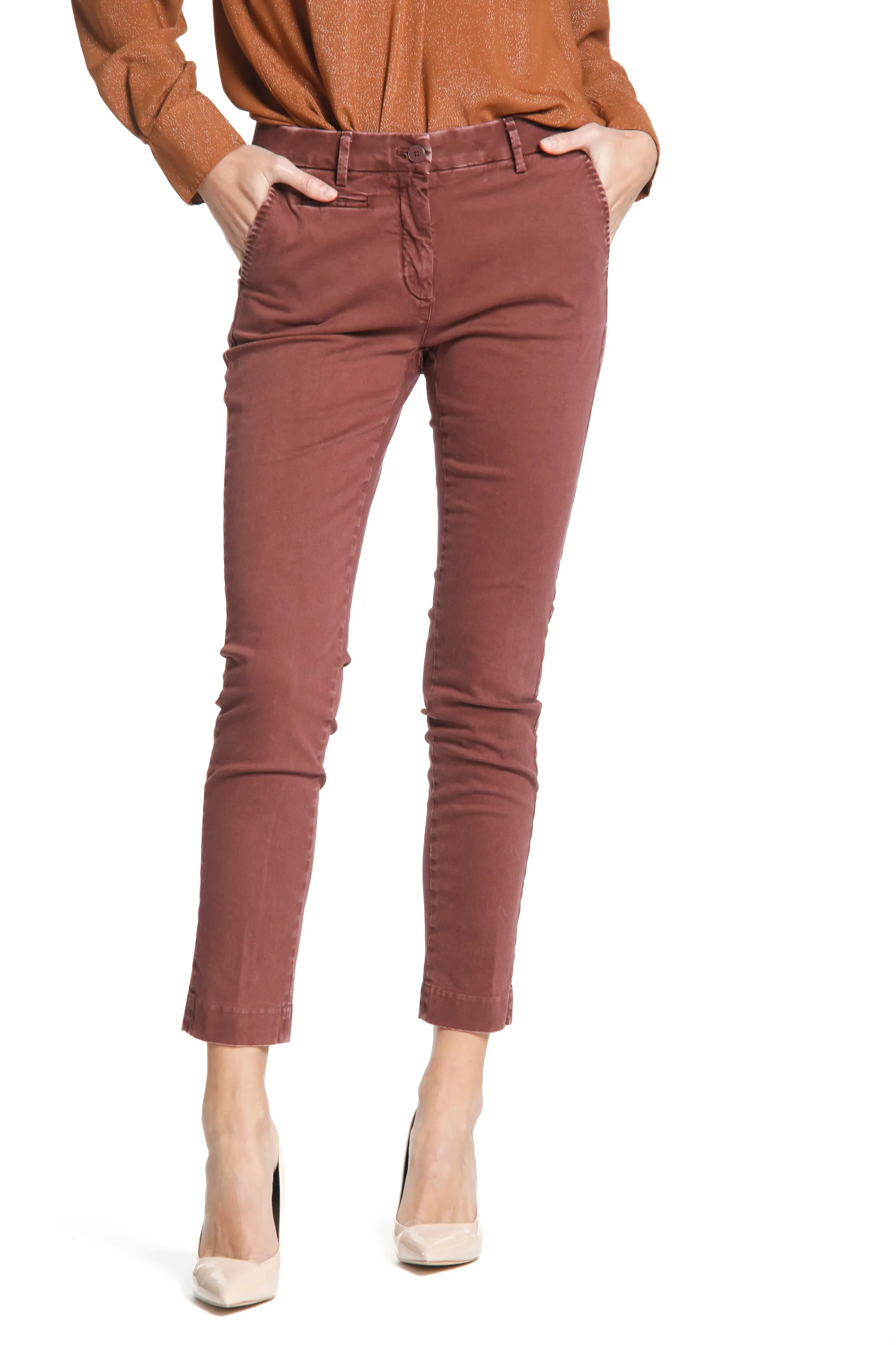New York Slim woman satin chino pants sold by Mason's