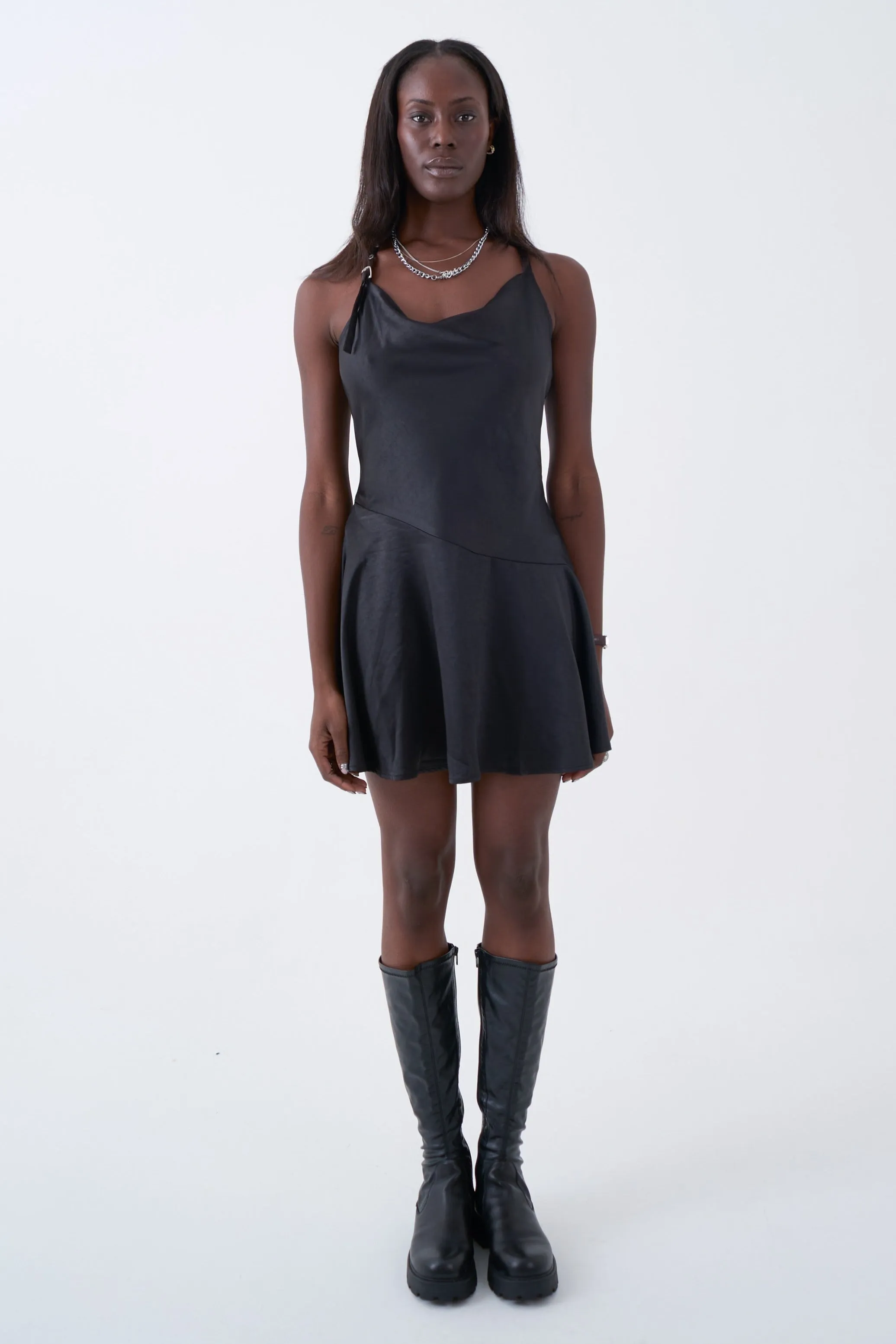 Onyx Satin Chain Mini Dress sold by The Ragged Priest