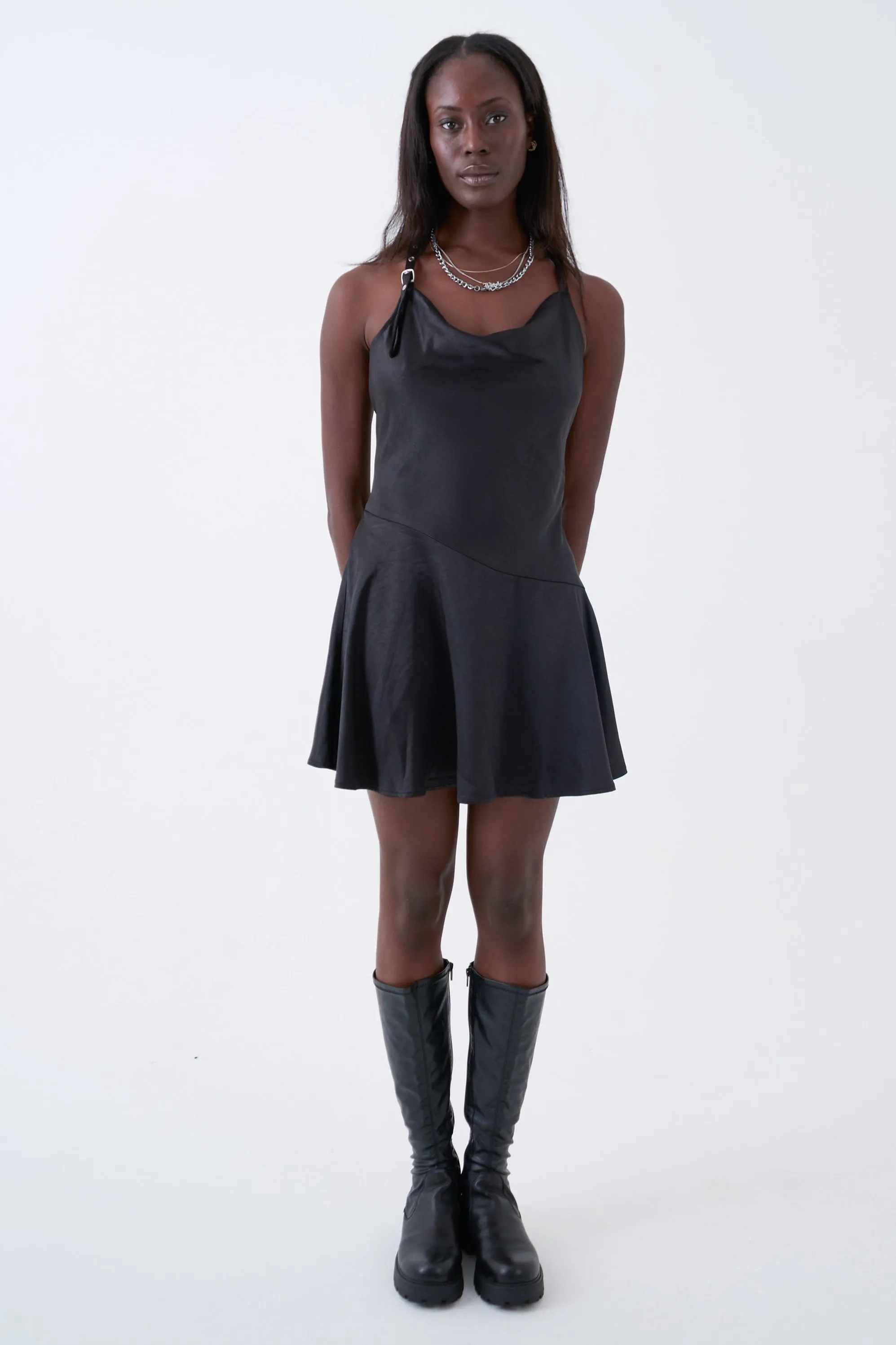 Onyx Satin Chain Mini Dress sold by The Ragged Priest product image thumbnail 5