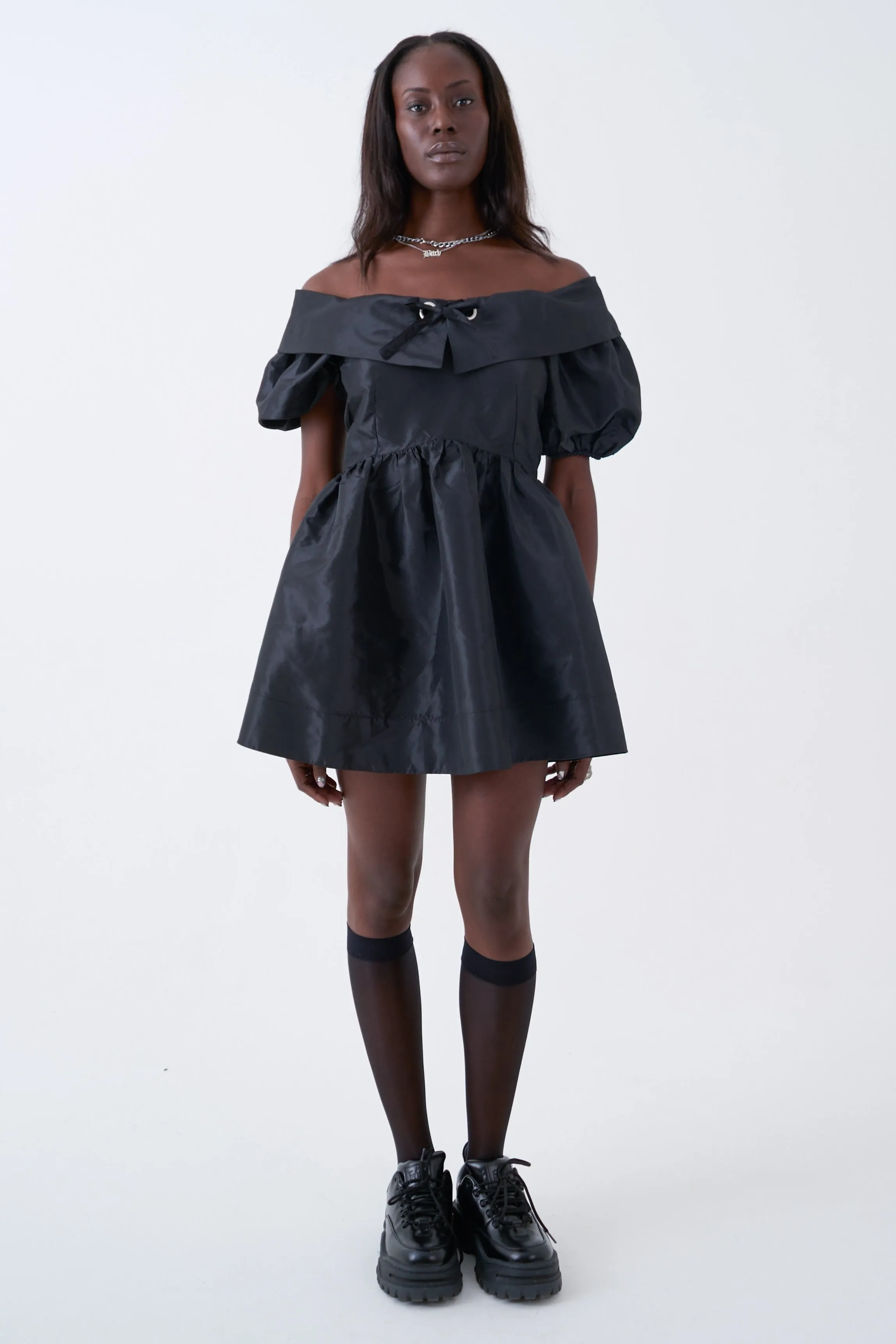 Chamber Black Puff Sleeve Mini Dress sold by The Ragged Priest product image thumbnail 3