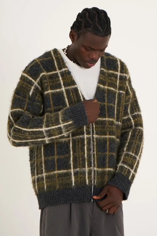 Shadow Fuzzy Check Knit Cardigan sold by The Ragged Priest