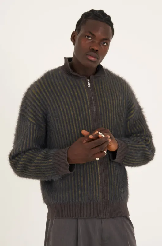 Shade Fuzzy Stripe Knit Cardigan sold by The Ragged Priest