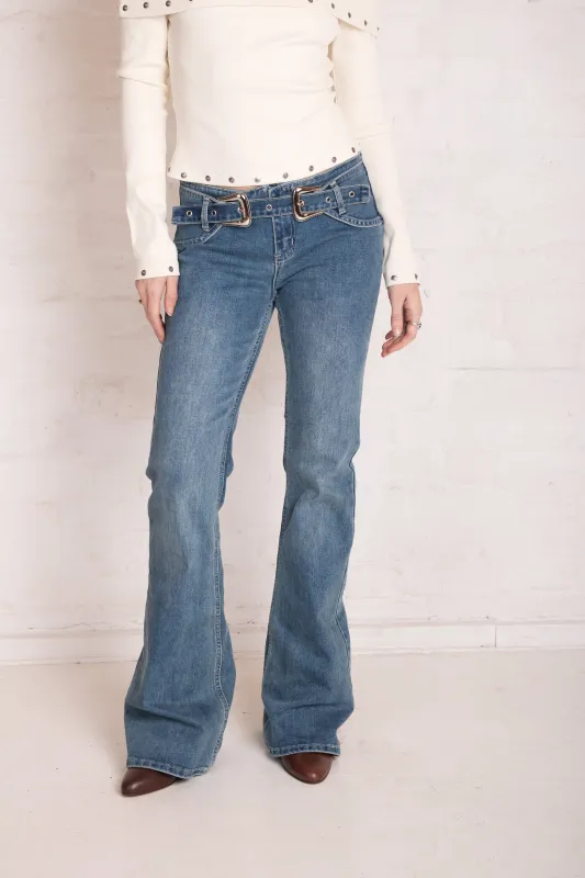 Charlie Western Buckle Flare Jeans sold by The Ragged Priest