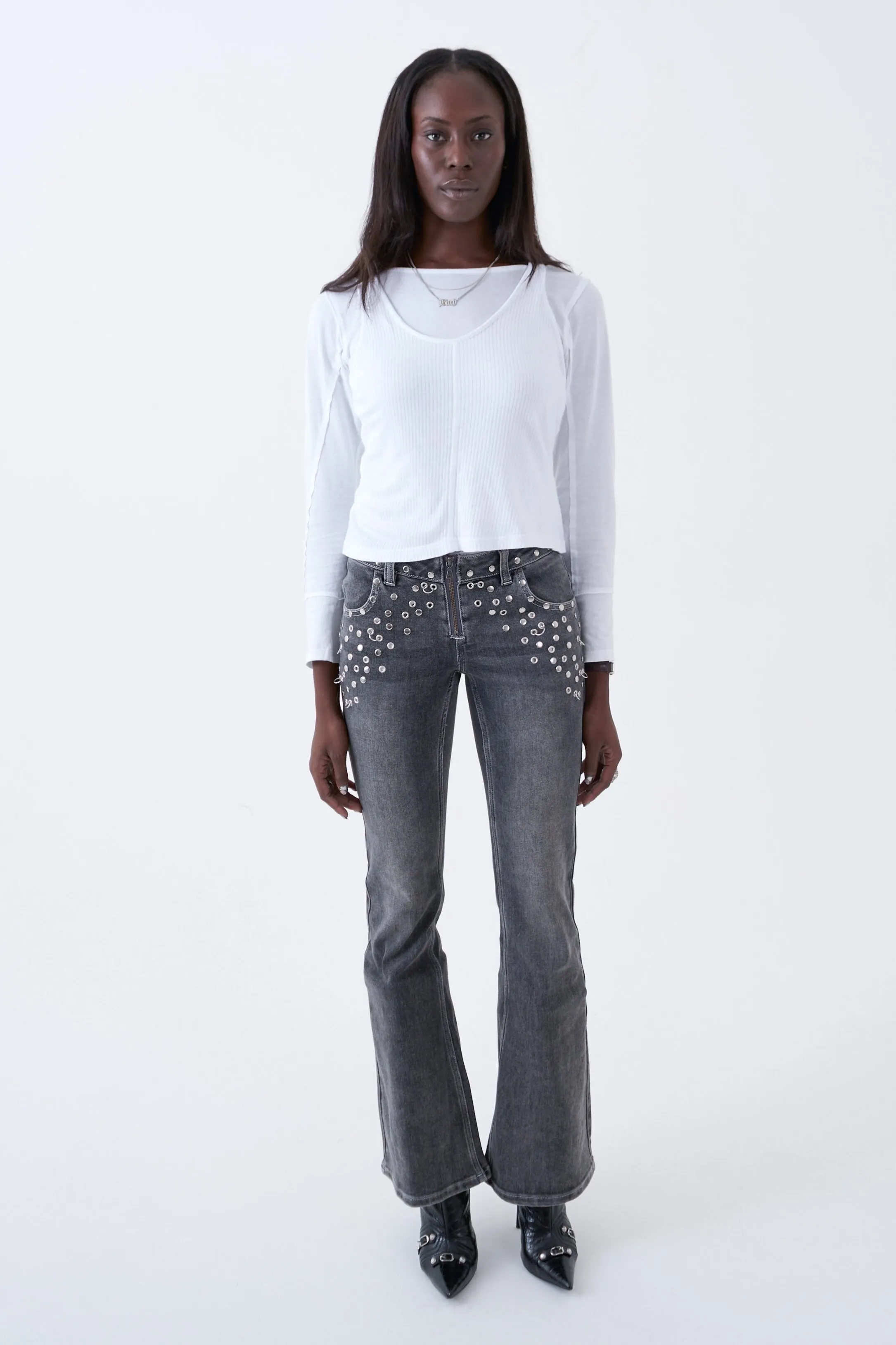 Locket Grey Studded Bootcut Flare Jeans sold by The Ragged Priest product image thumbnail 3
