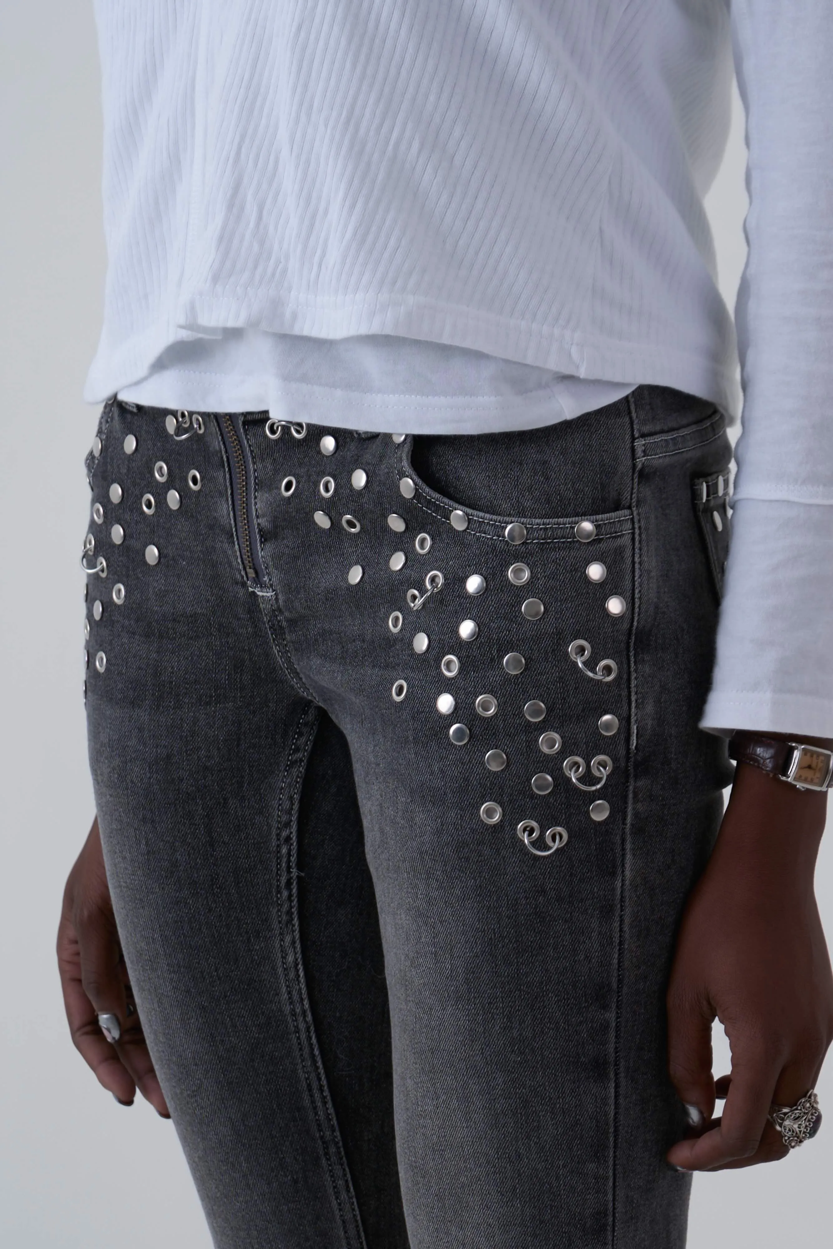 Locket Grey Studded Bootcut Flare Jeans sold by The Ragged Priest product image thumbnail 4