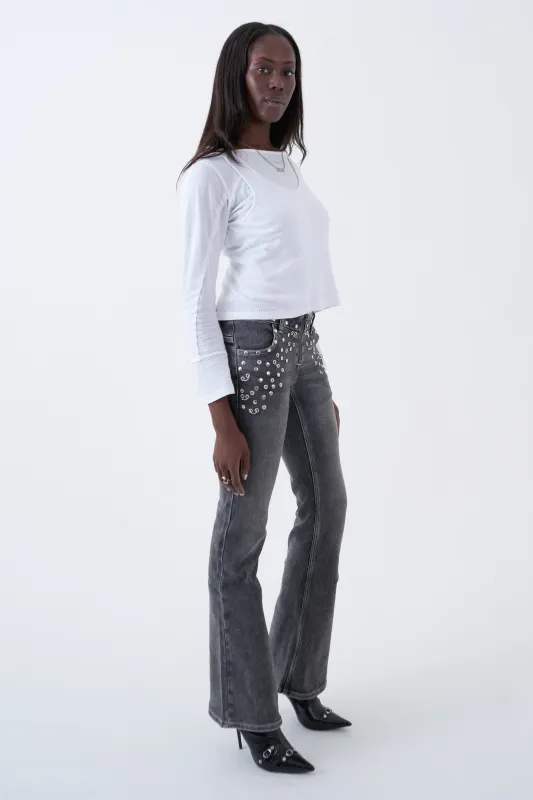 Locket Grey Studded Bootcut Flare Jeans sold by The Ragged Priest