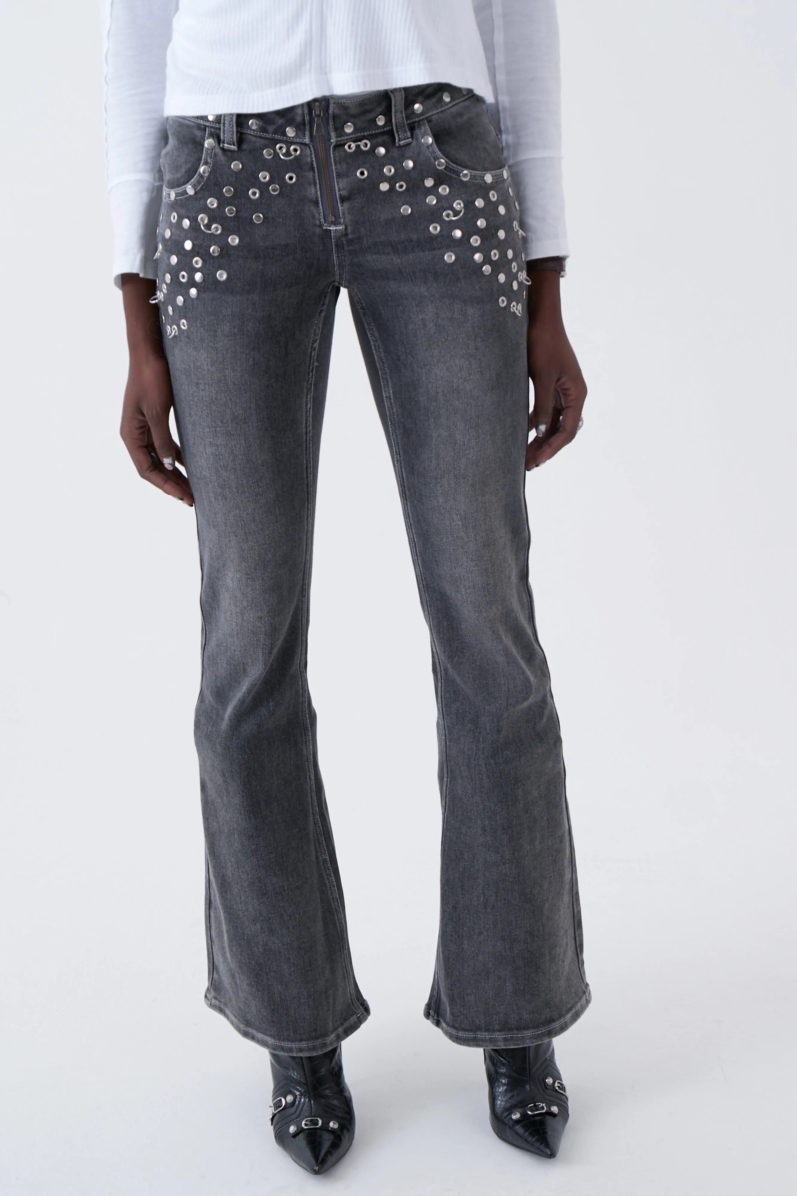 Locket Grey Studded Bootcut Flare Jeans sold by The Ragged Priest product image thumbnail 2