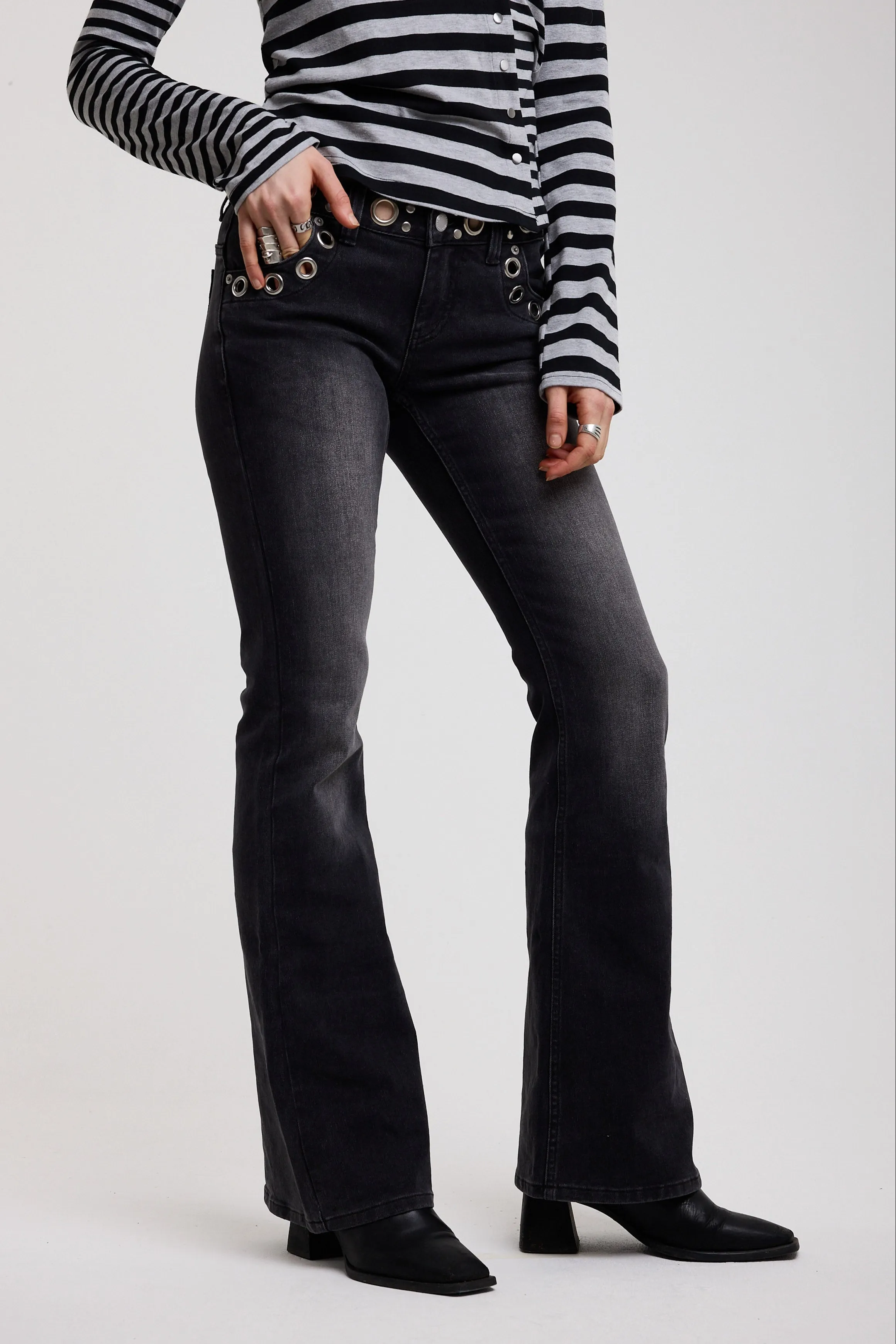 Grade Black Low Rise Eyelet Flare Jeans sold by The Ragged Priest product image thumbnail 3