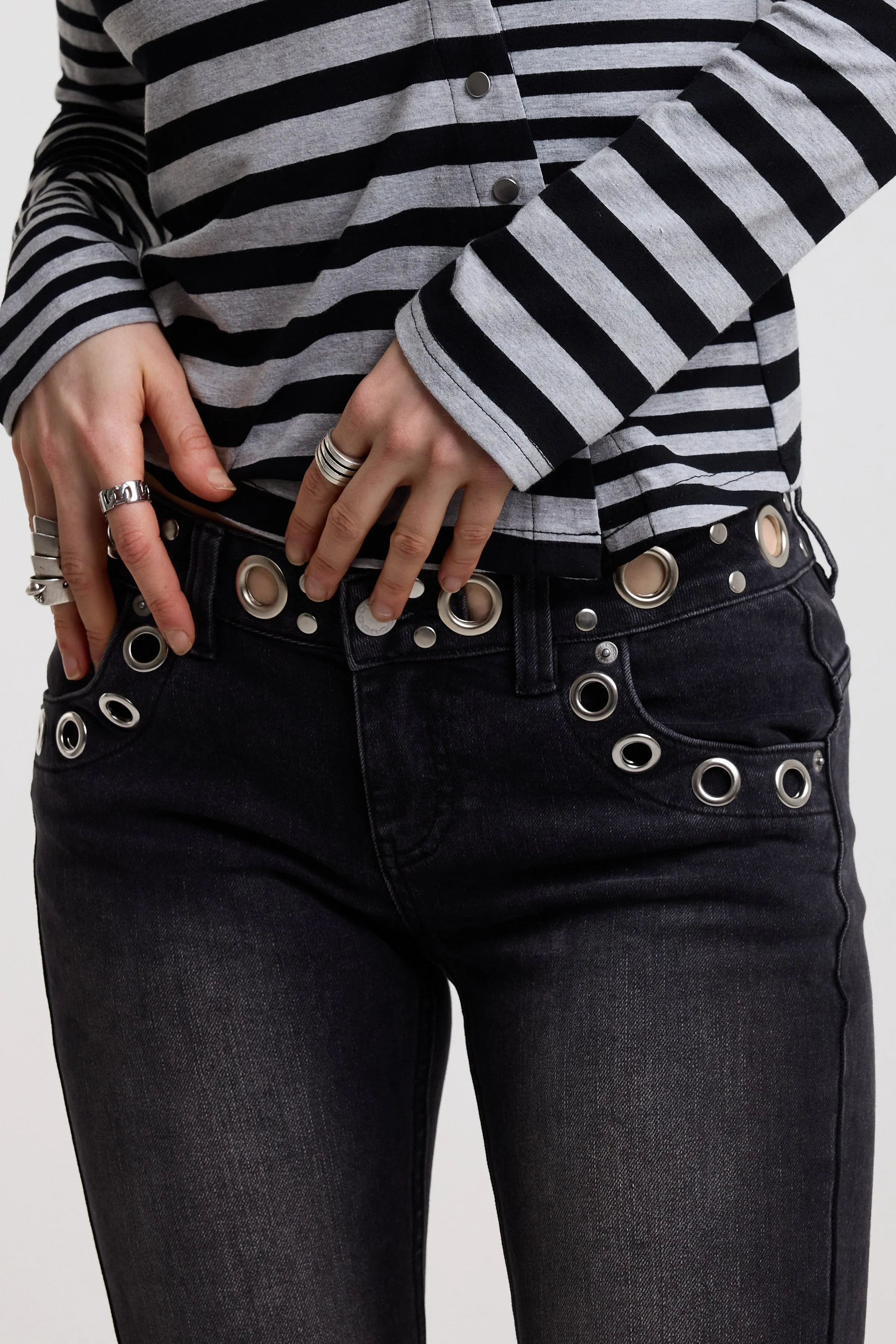 Grade Black Low Rise Eyelet Flare Jeans sold by The Ragged Priest product image thumbnail 2
