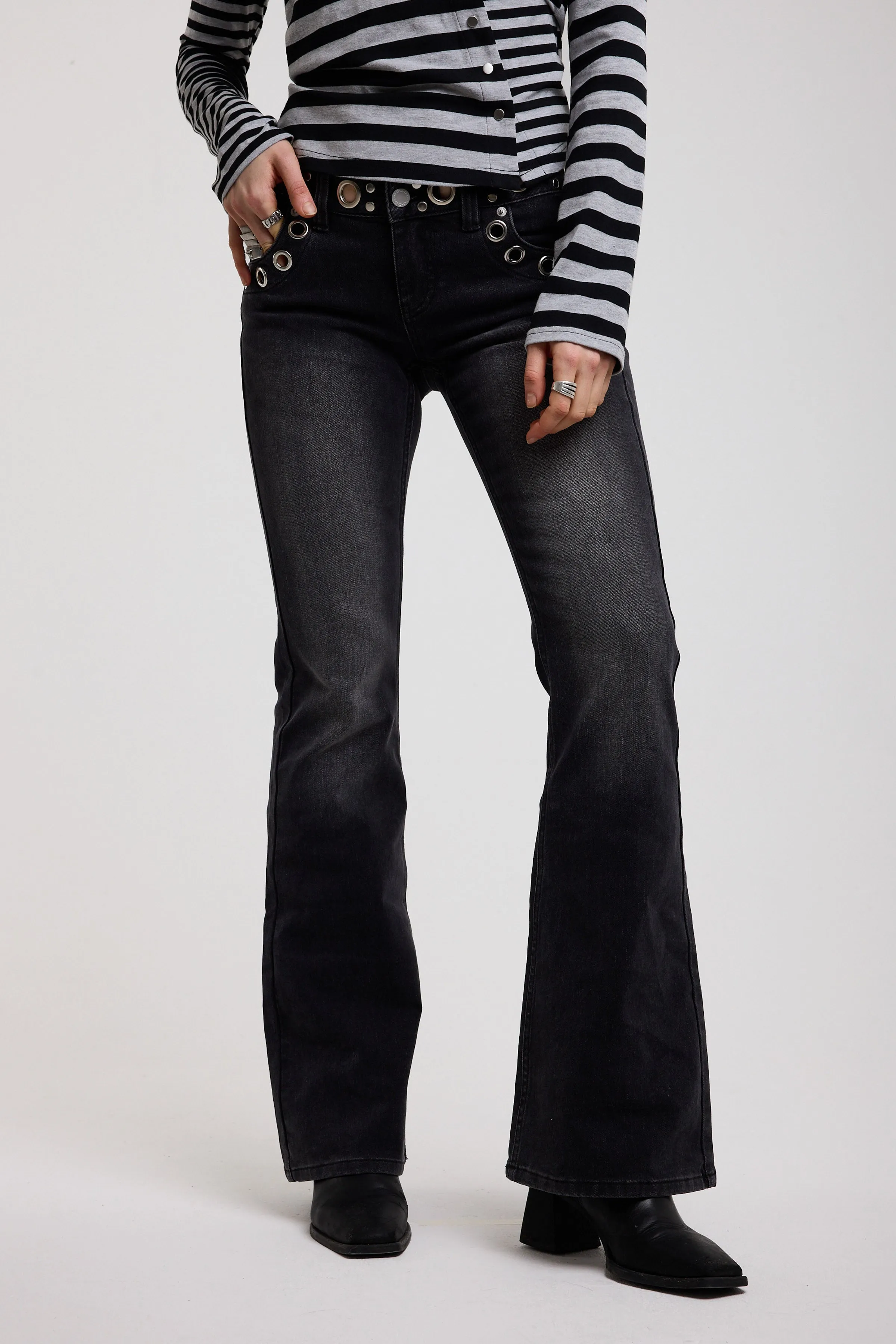 Grade Black Low Rise Eyelet Flare Jeans sold by The Ragged Priest product image thumbnail 5