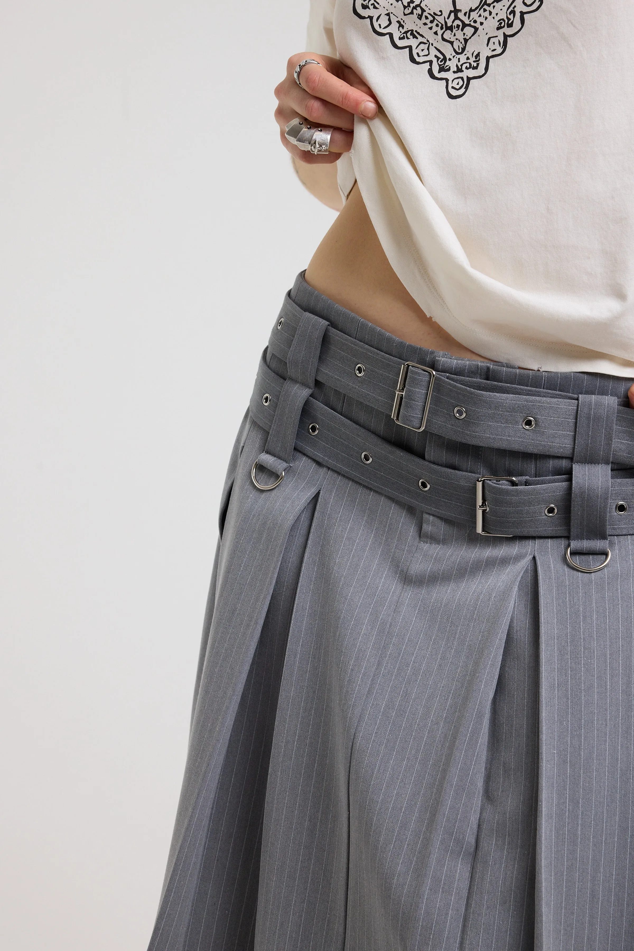 Task Pinstripe Awkward Midi Skirt sold by The Ragged Priest product image thumbnail 3
