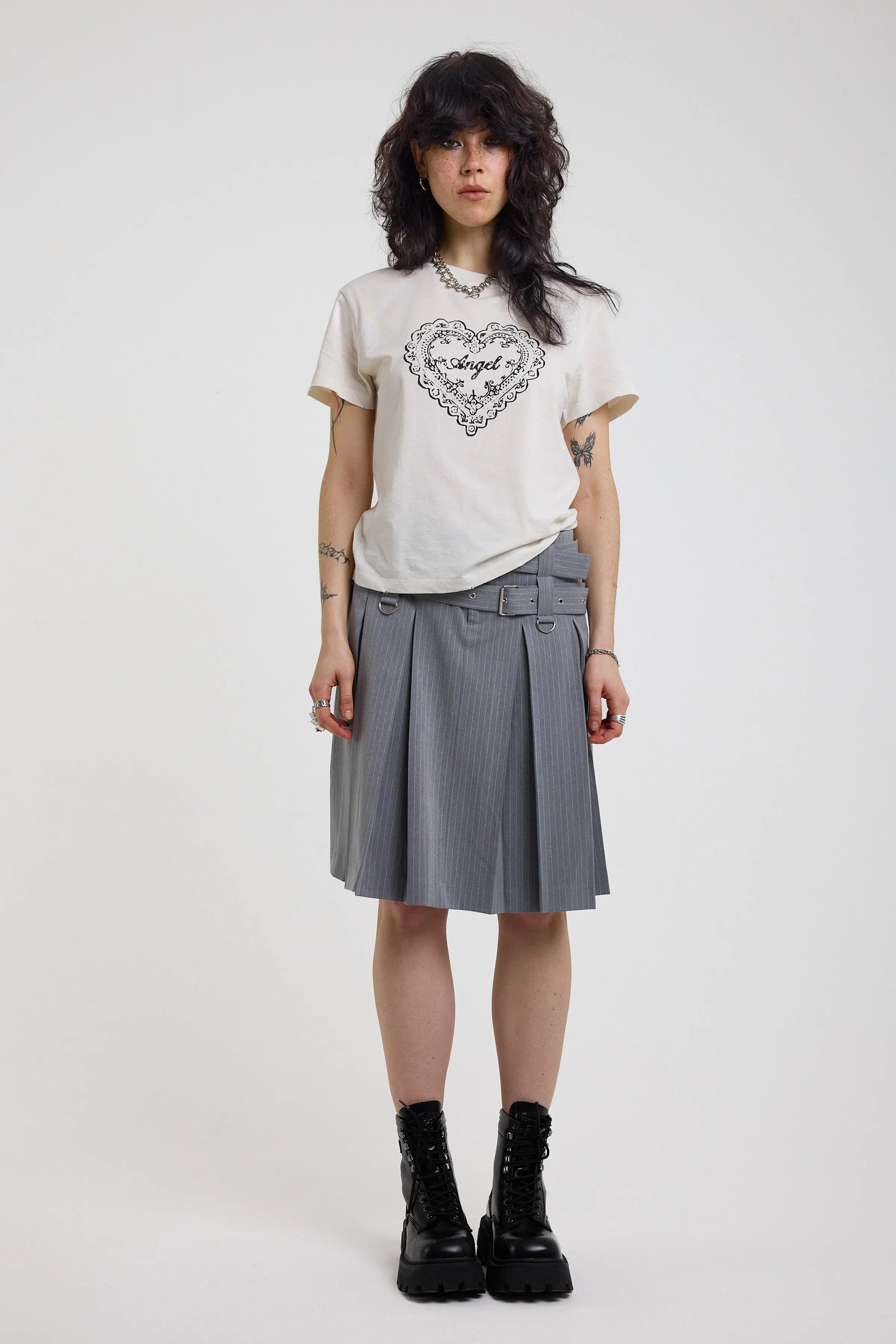 Task Pinstripe Awkward Midi Skirt sold by The Ragged Priest product image thumbnail 4
