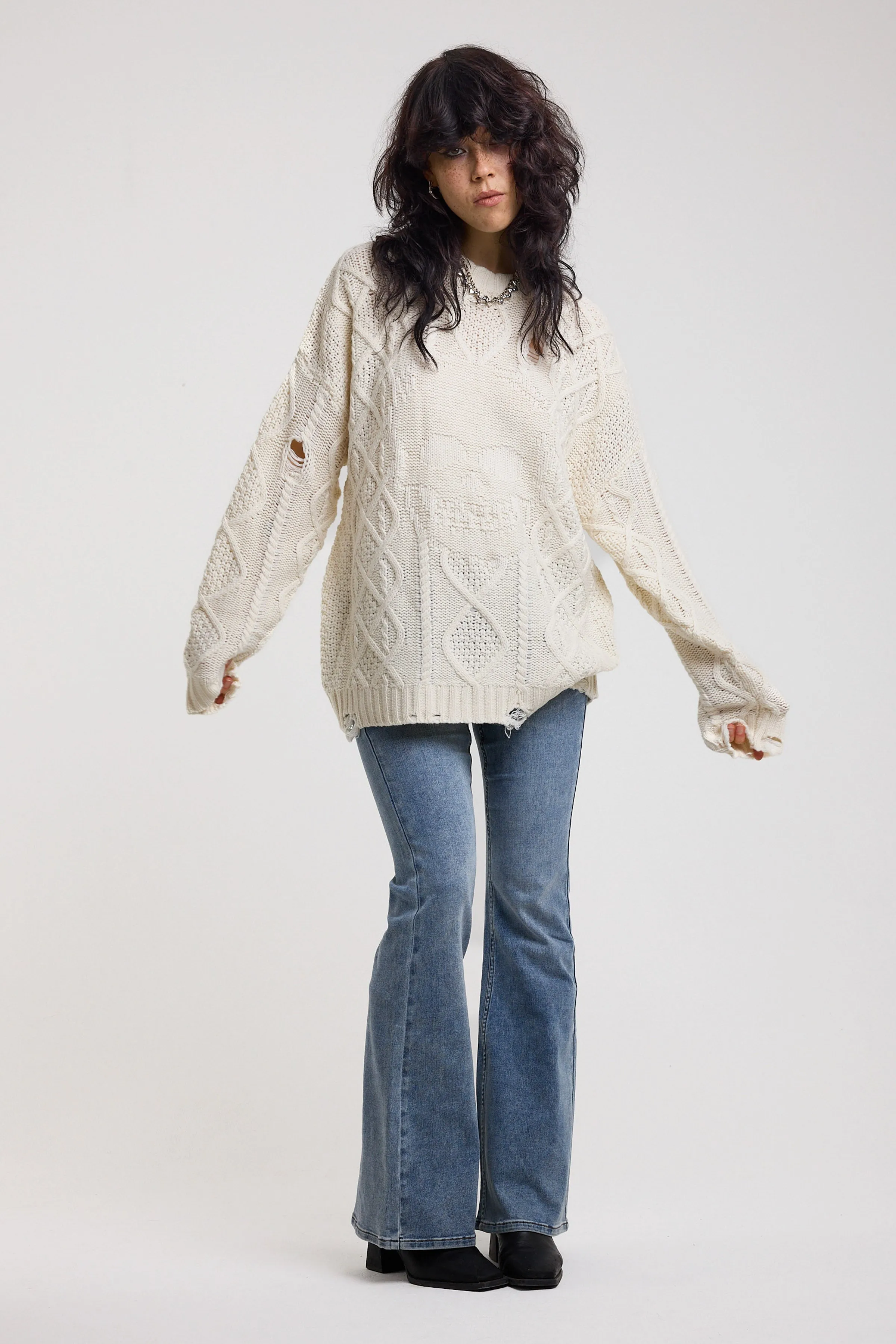 Skull Oversized Cable Knit Jumper sold by The Ragged Priest product image thumbnail 5