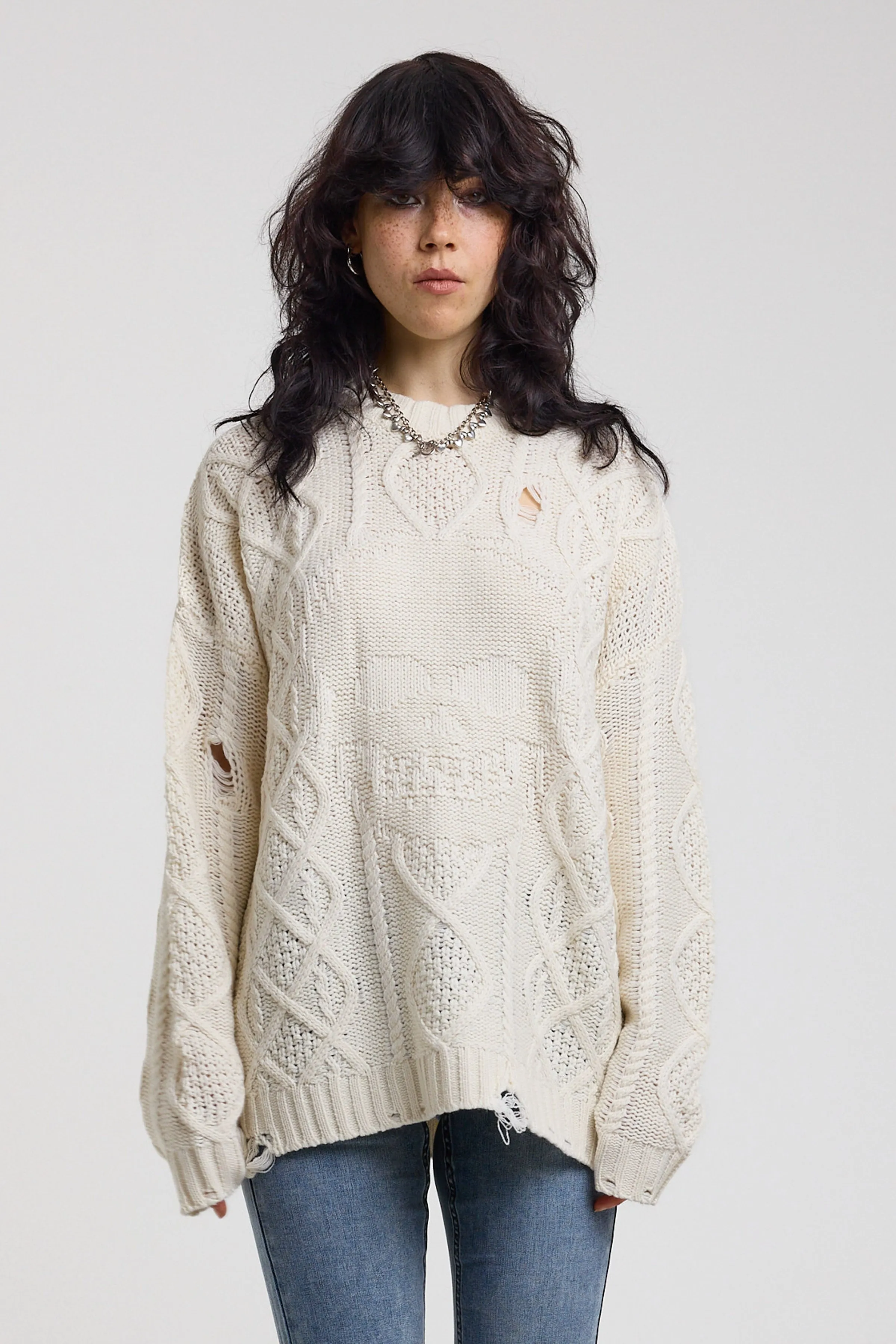Skull Oversized Cable Knit Jumper sold by The Ragged Priest product image thumbnail 4