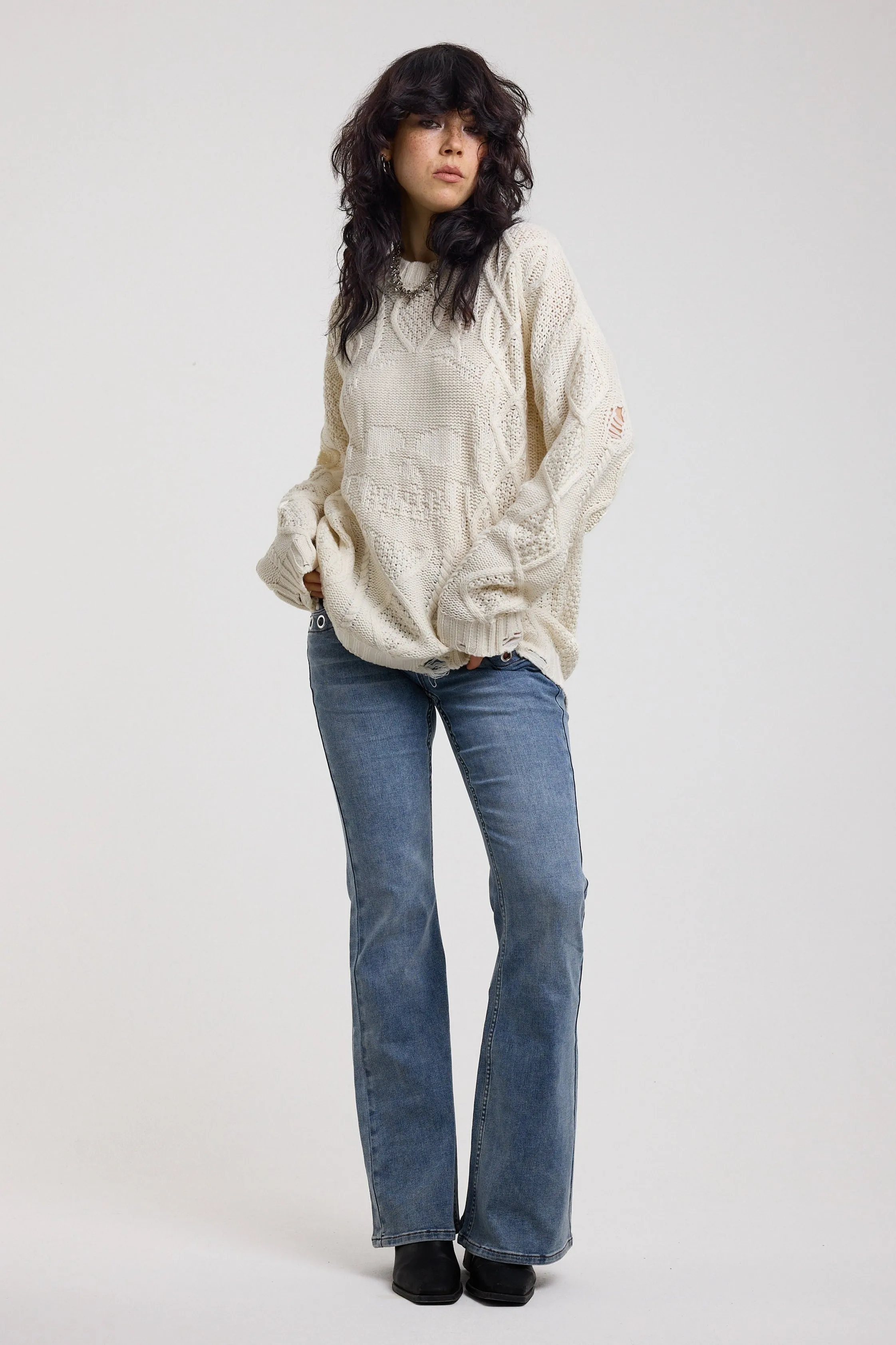 Skull Oversized Cable Knit Jumper sold by The Ragged Priest product image thumbnail 3