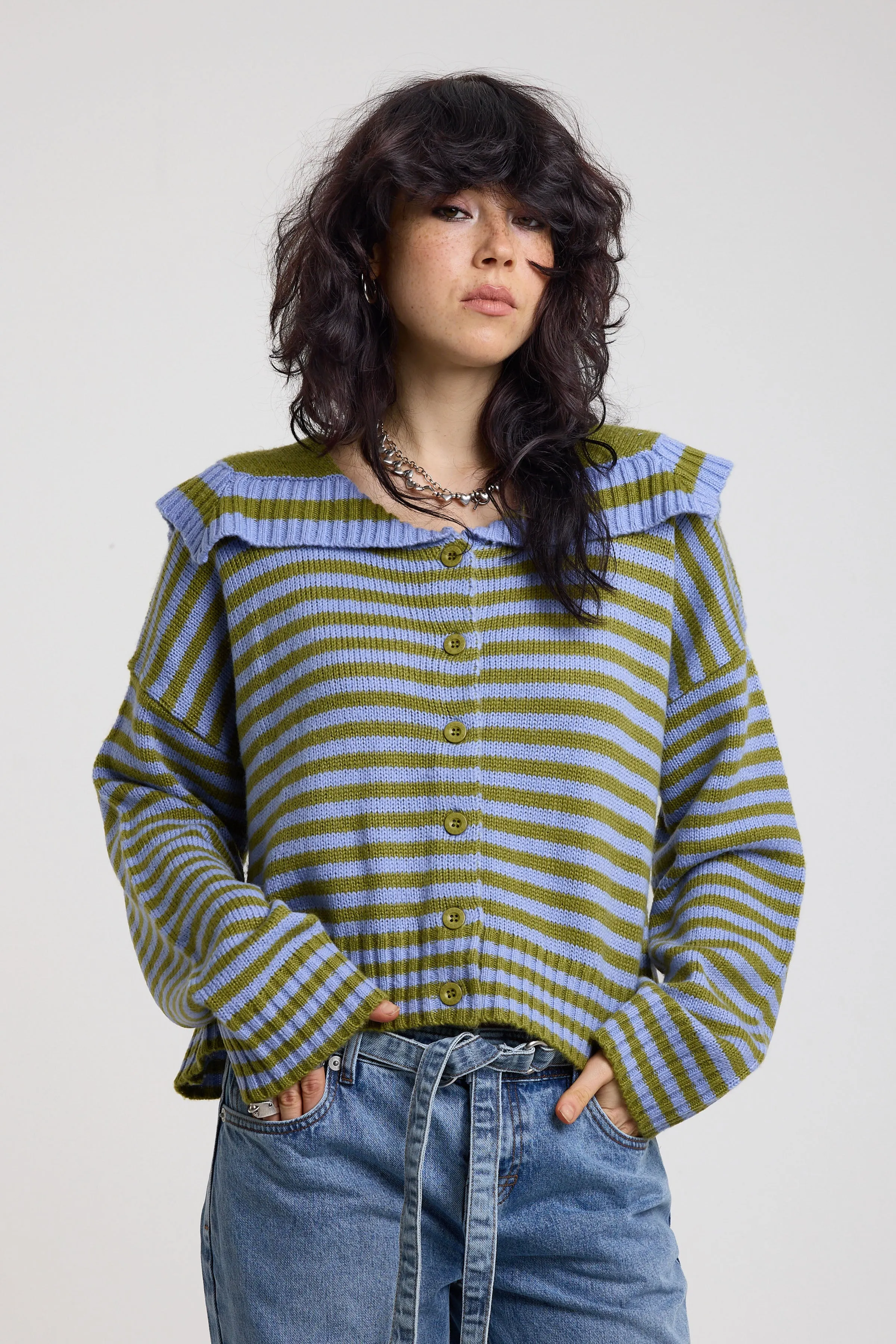 Darling Stripe Oversized Collar Cardigan sold by The Ragged Priest