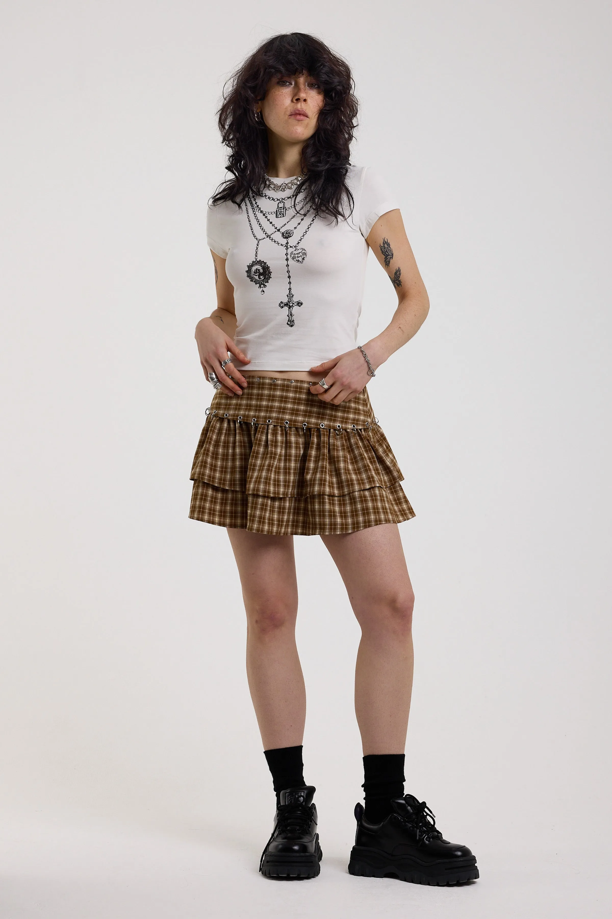 Scorch Grunge Check Ruffle Mini Skirt sold by The Ragged Priest product image thumbnail 3