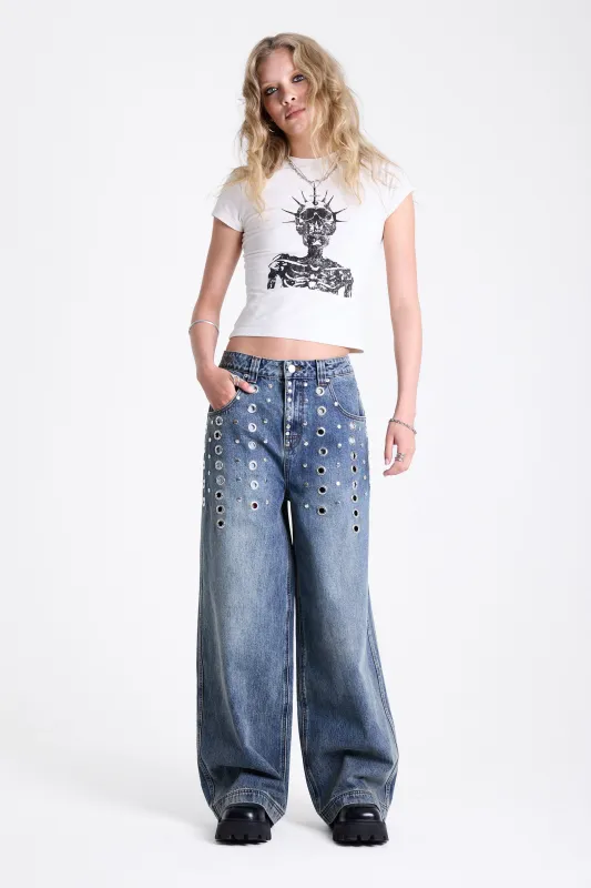 Puncture Eyelet Studded Baggy Jeans made by The Ragged Priest