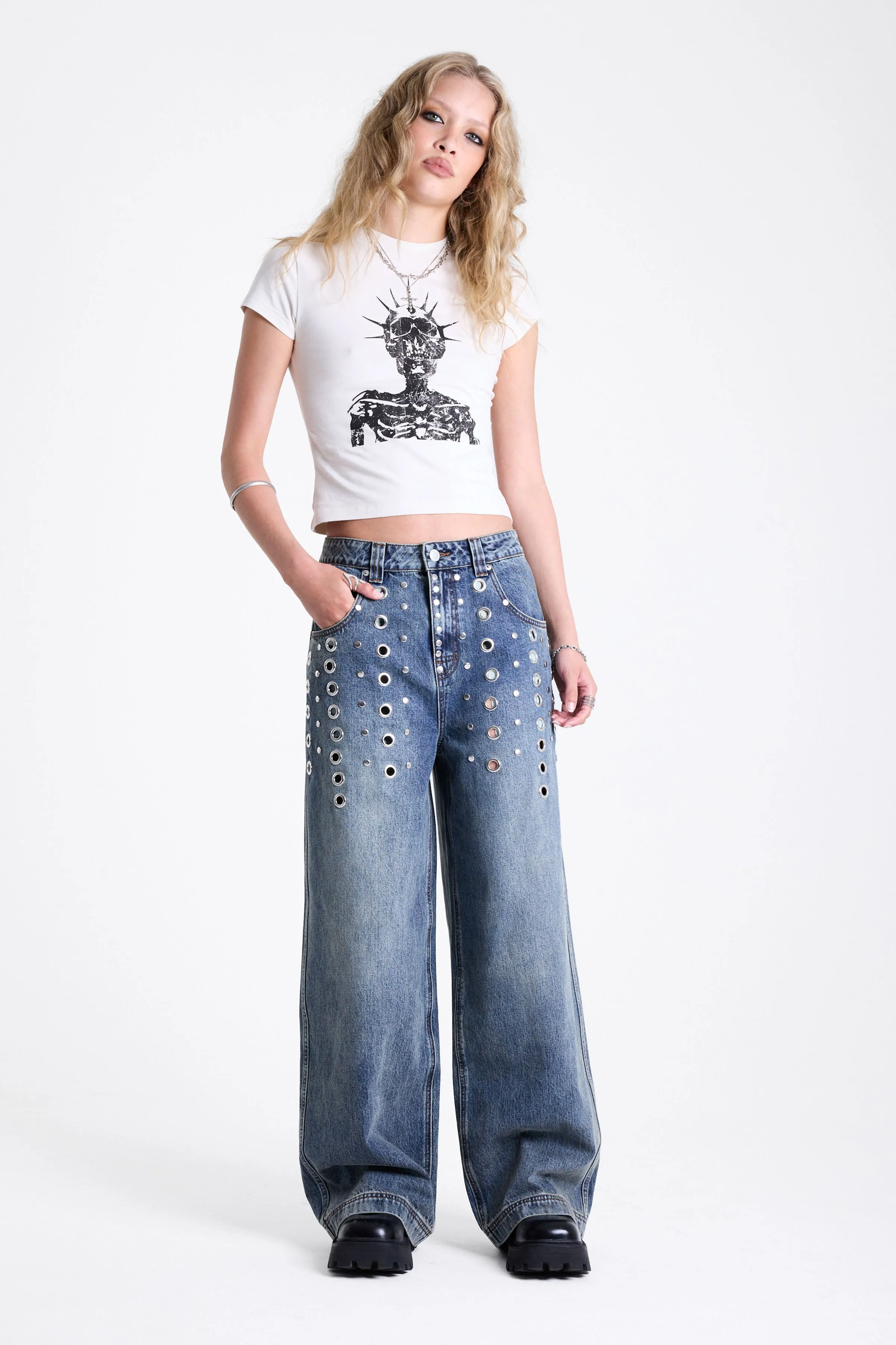 Puncture Eyelet Studded Baggy Jeans sold by The Ragged Priest product image thumbnail 4